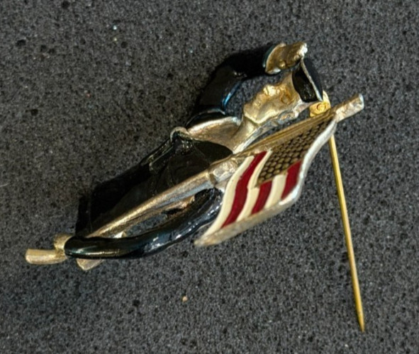 Vintage Enamel Sailor Pin with Saluting Arm and American Flag 1940s