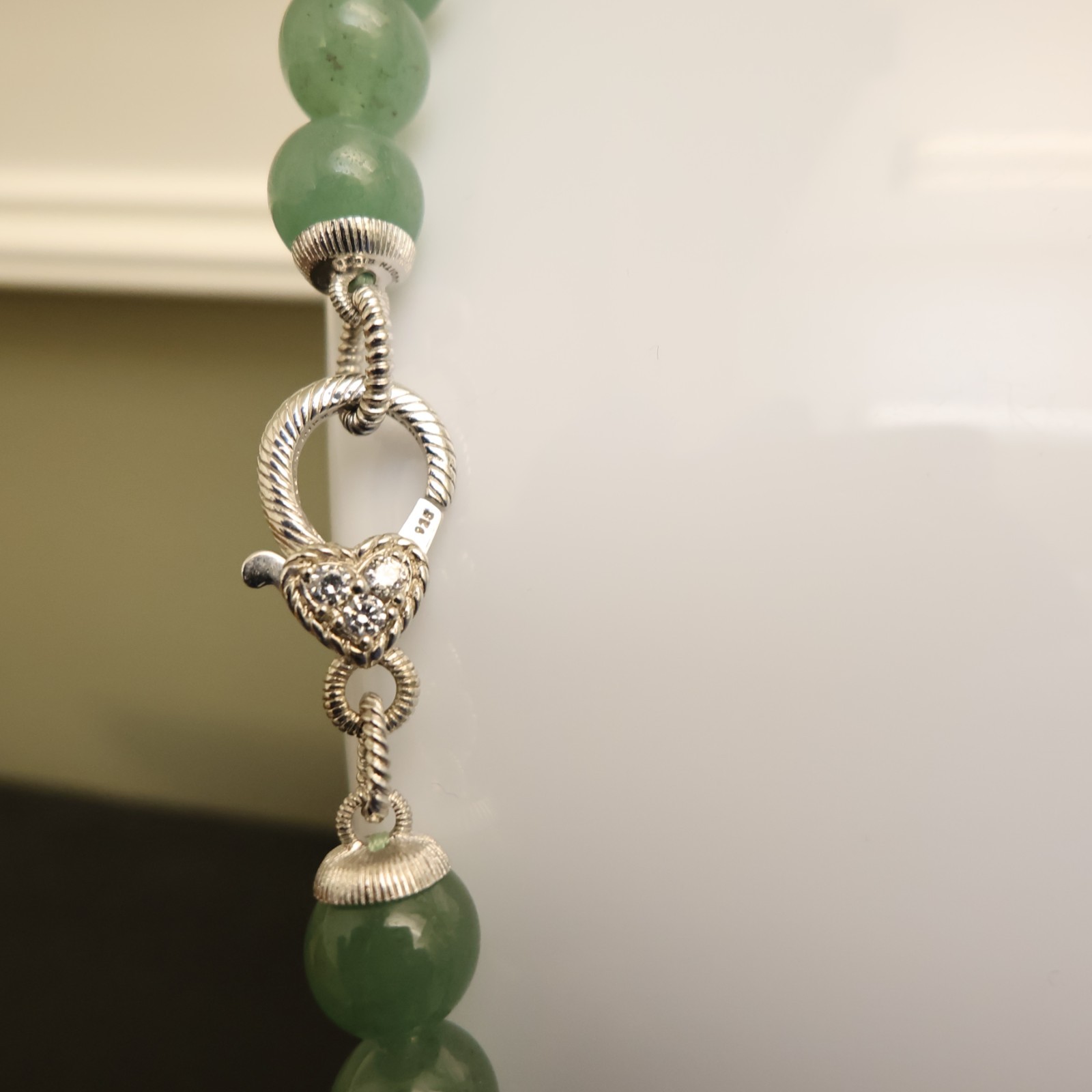 Judith Ripka necklace aventurine beads sterling silver 925 clasp DMQ signed 20in