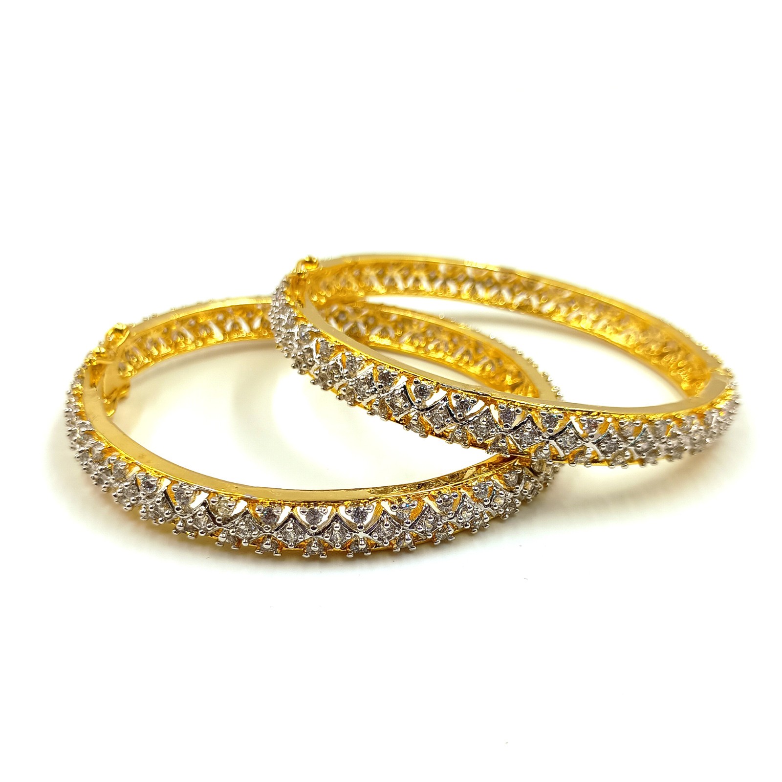 Traditional Indian Bangle Set 22K Gold Plated White CZ Bridal Wedding Jewelry