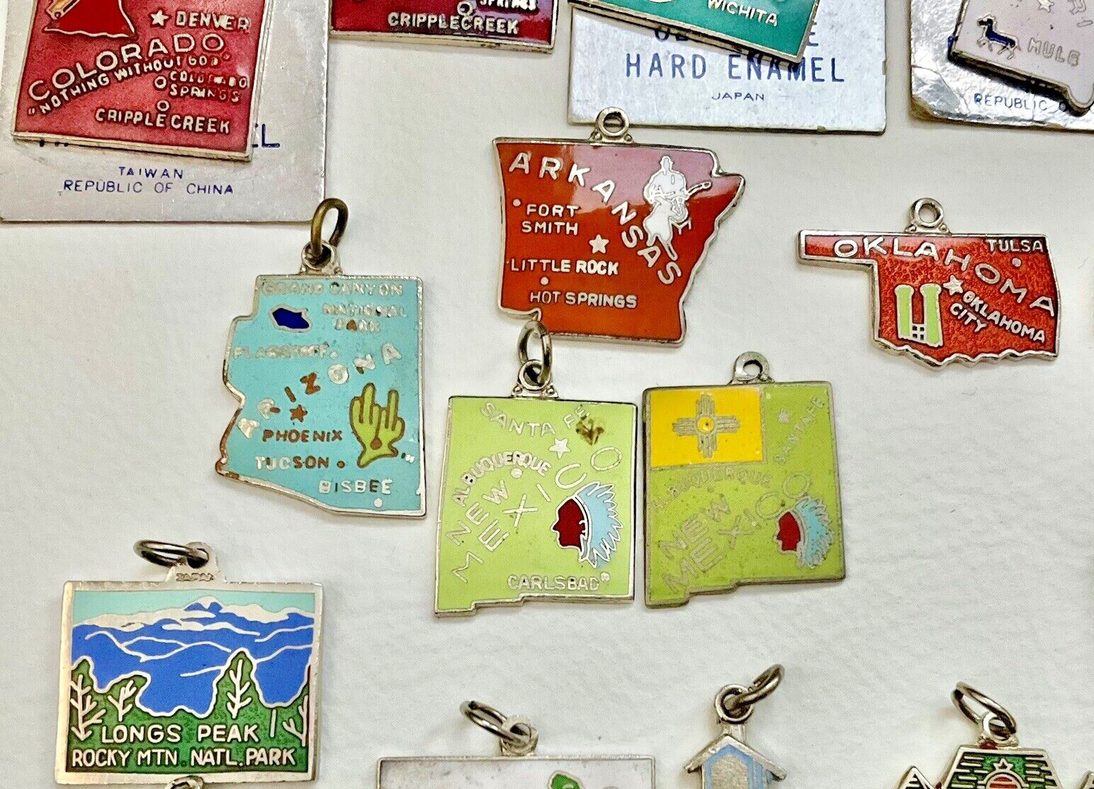 Vintage US Map Charms Retro Silver Cloisonné Enamel