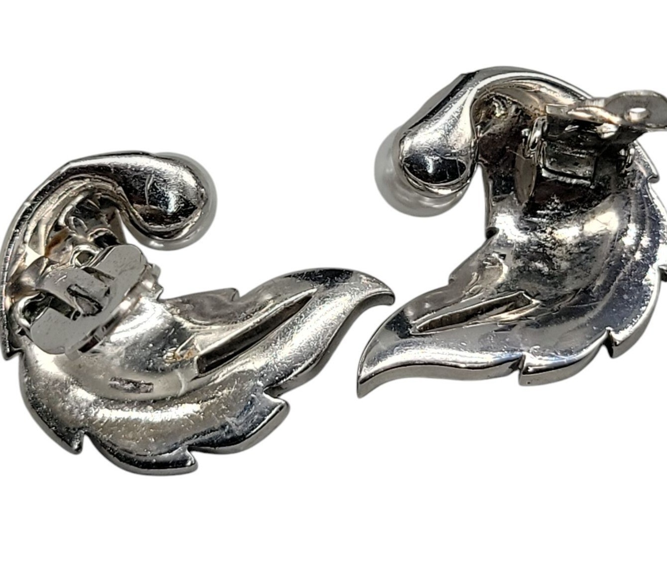 Jomaz Rhinestone Paved Winged Clip On Earrings Faux Pearl Accent Vintage Patent