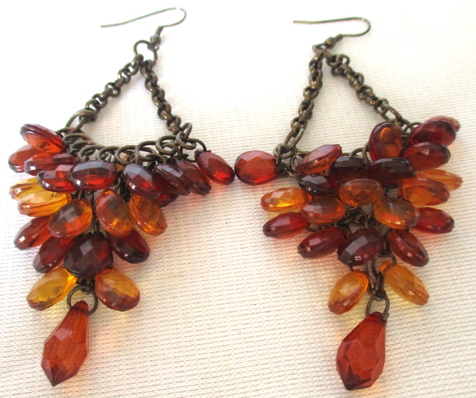 Elegant Golden Brown Aurora Crystal & Acrylic Bead Necklace & Pierced Earrings