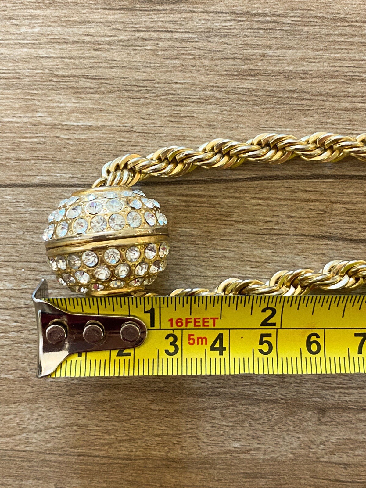 VTG Heavy 14K Gold Plated Rope Chain Crystal Pave Slide Ball Enhancer Necklace