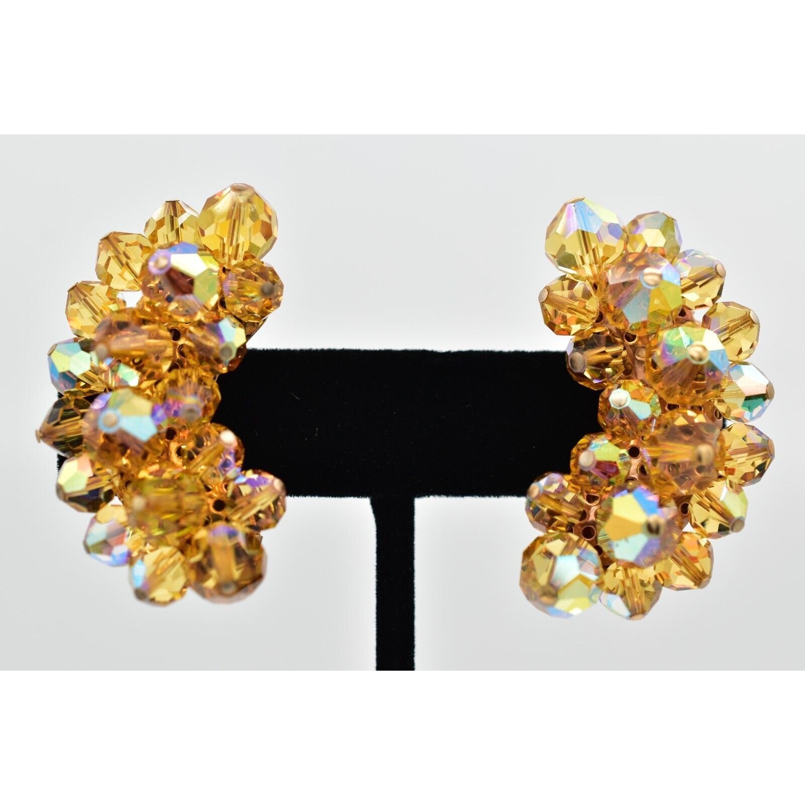 Laguna Vintage Clip On Crystal Earrings Citrine Climber Glam Signed 1950s A24