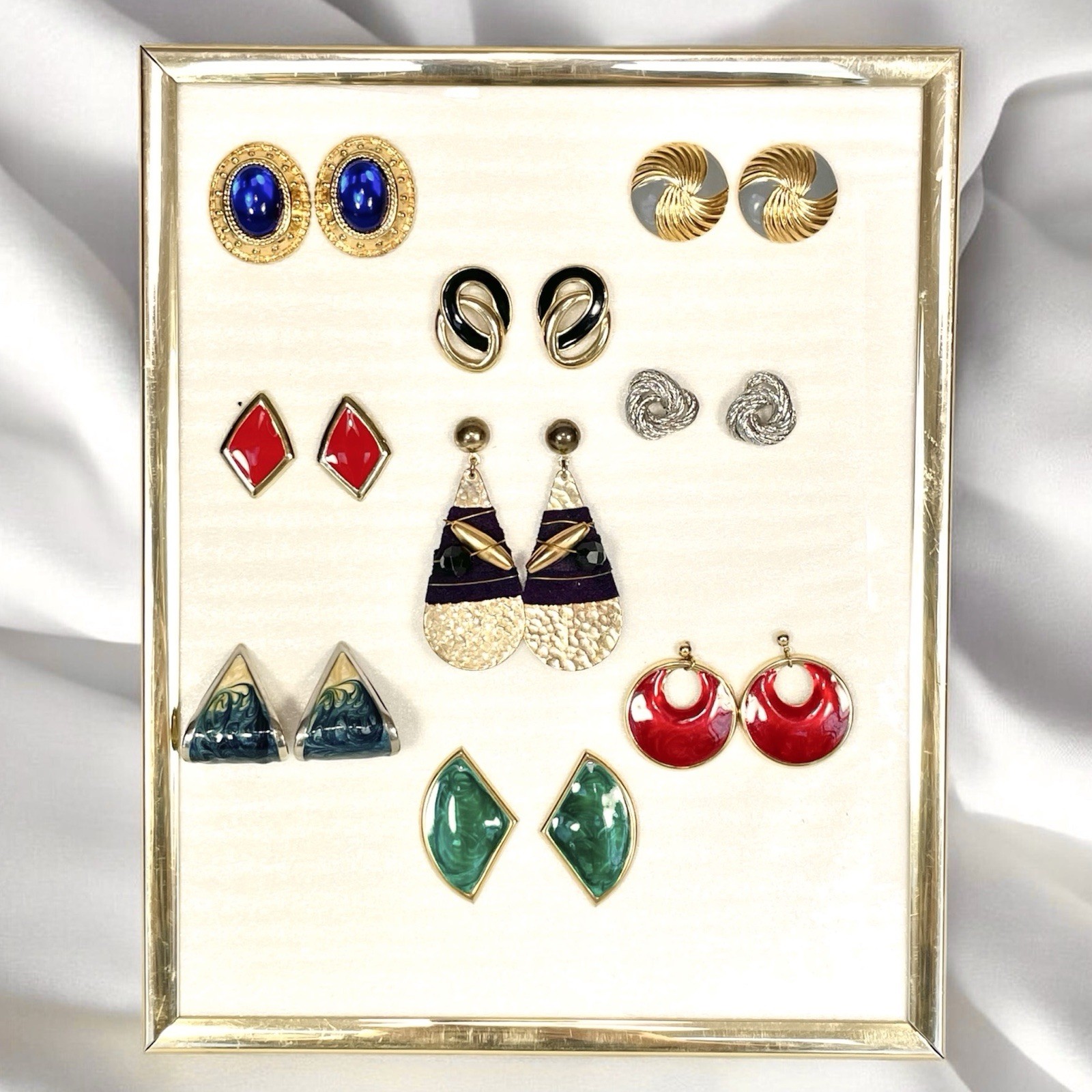 Vintage 80s 90s Earrings Lot 9 Pairs Enamel Gold Tone Stud Dangle