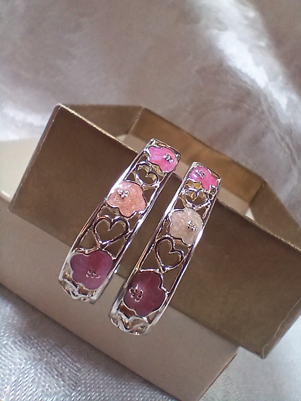 Vintage Avon Sterling Silver 925 Enamel Flower Heart Filligree J Hoop Earrings