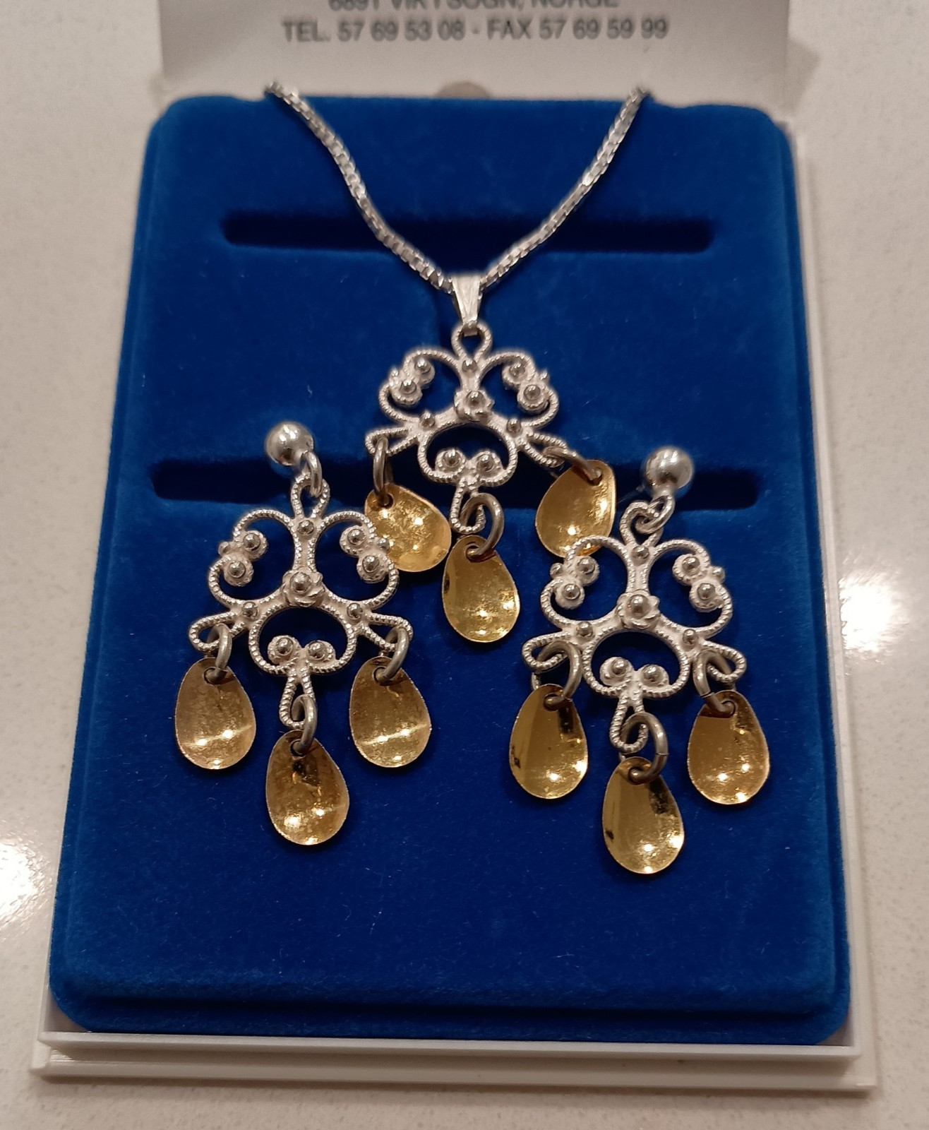 Vintage Finnish ARU Sterling Silver Filigree Necklace & Earring Set Sundrop