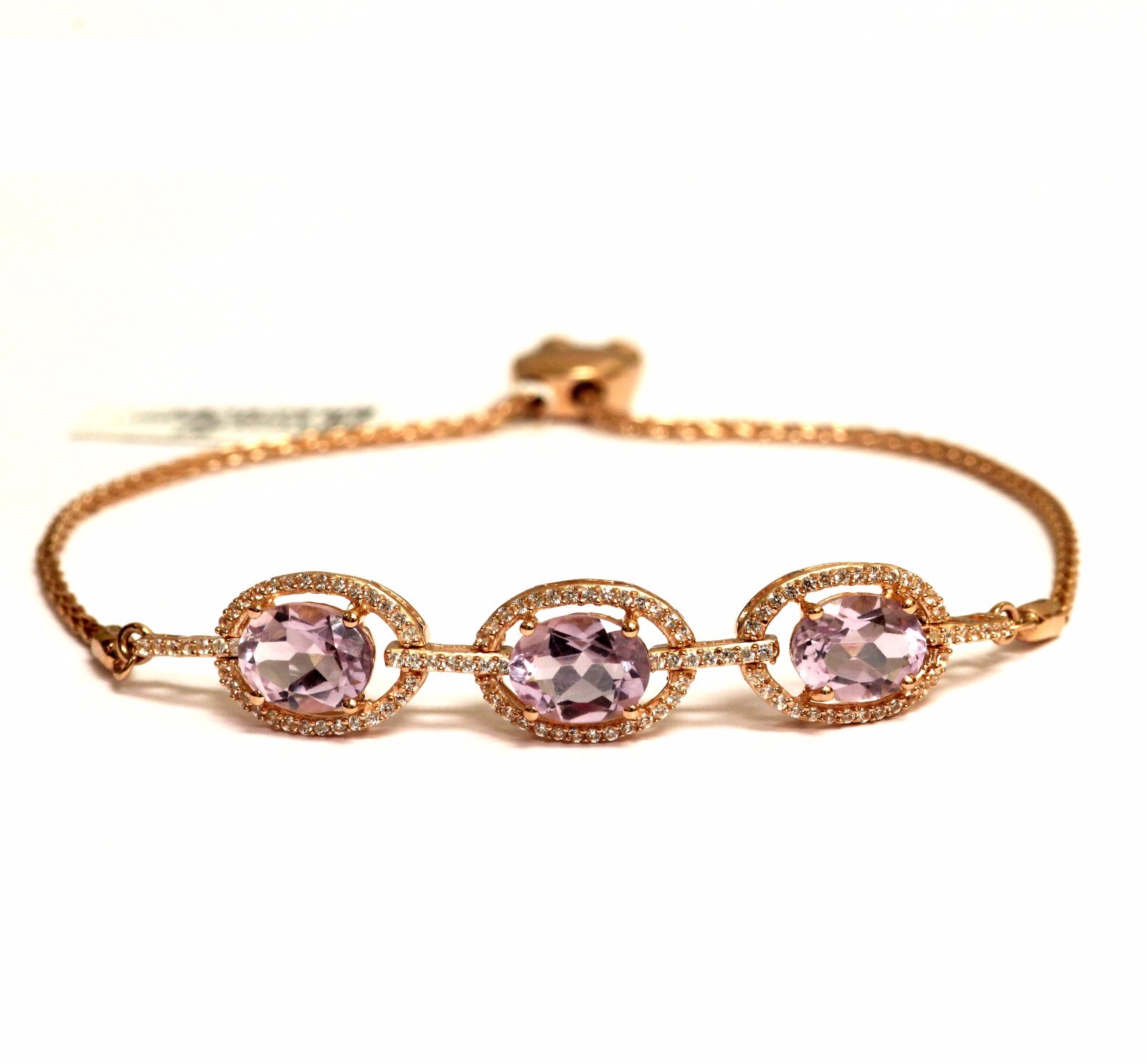 925 Silver 14k rose plated amethyst lab white sapphire bracelet 9.4g gemstone