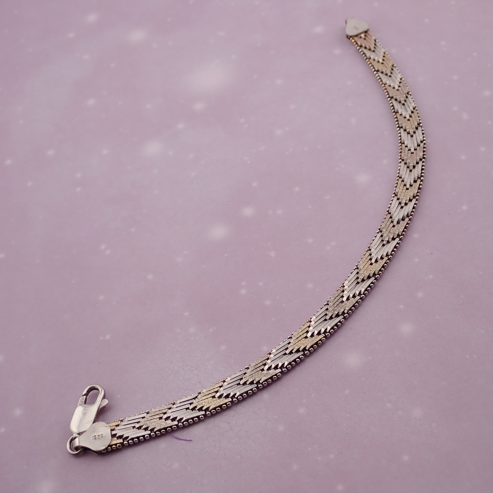 VTG Sterling Silver Rose Tone 6mm Bi-Color 7 1/2″ Flexible Bracelet 14.8 grams