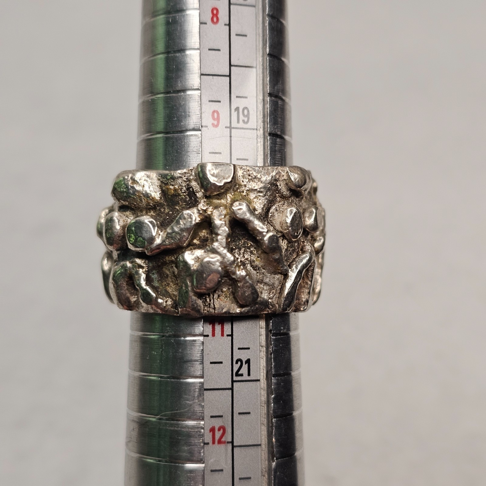 Vintage Brutalist Sterling Silver Abstract Figural Wide Band Ring Size 10 26.85g