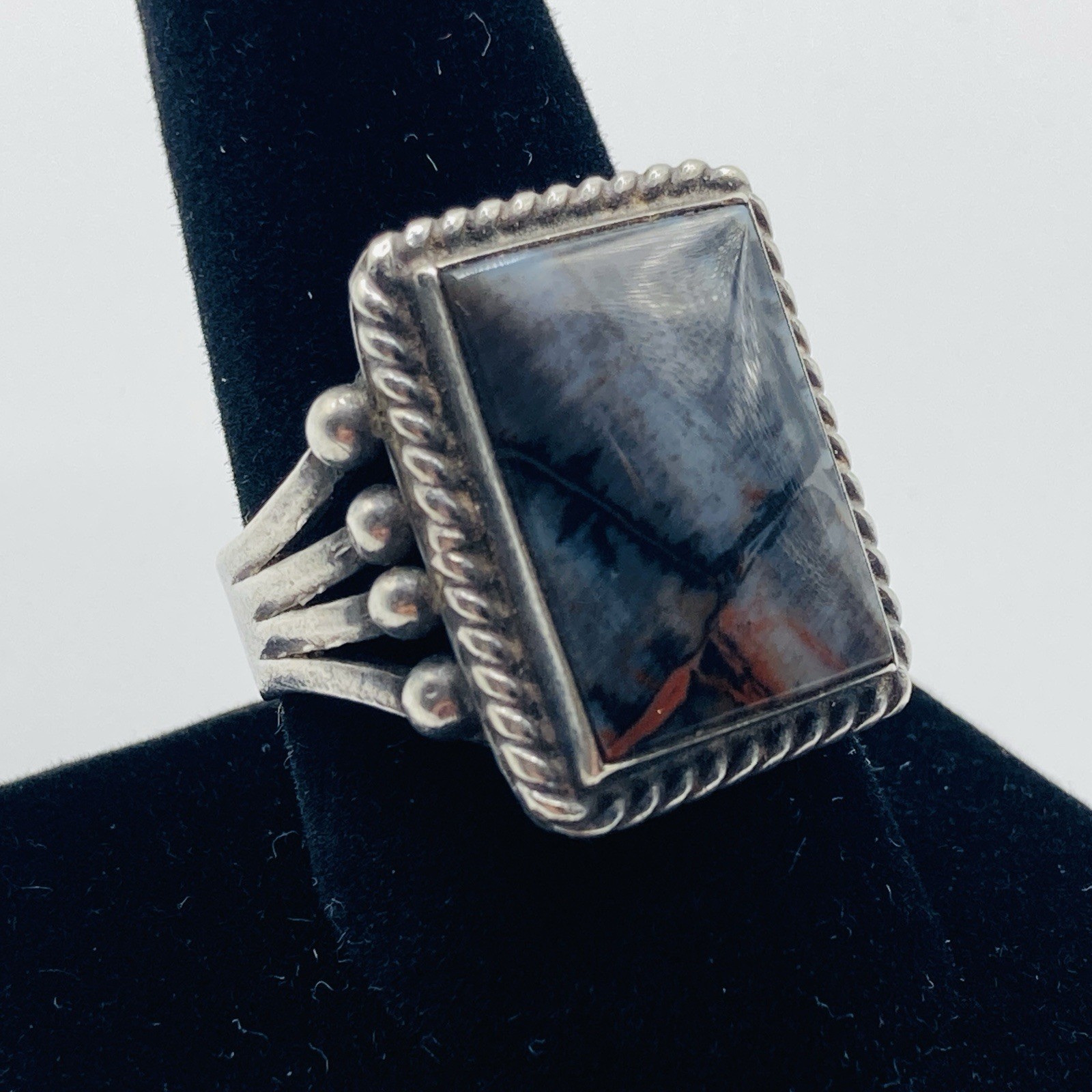 Vintage Sterling Silver Agate Signet Ring Size 9.75