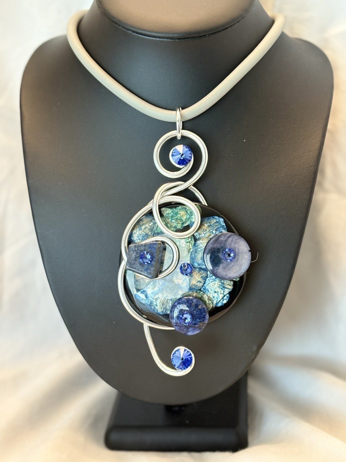 Jeff Lieb Modernist Crystal, Lapis, & More Statement Necklace Wearable Art