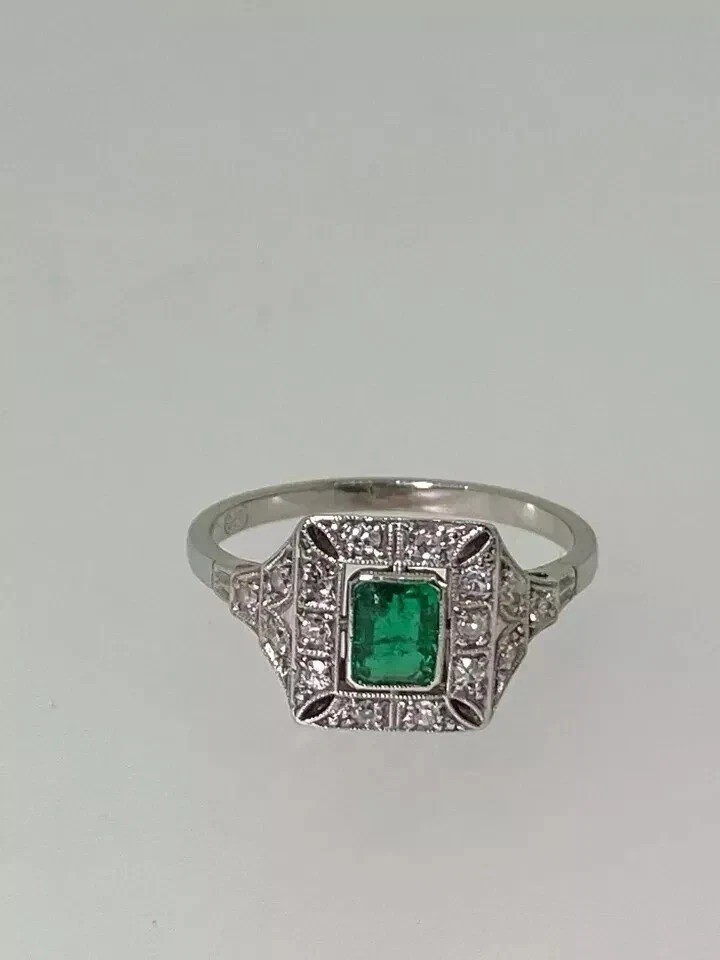 Share 4Ct Art Deco Style Green Lab Created Emerald Anniversary 14K White Gold FN