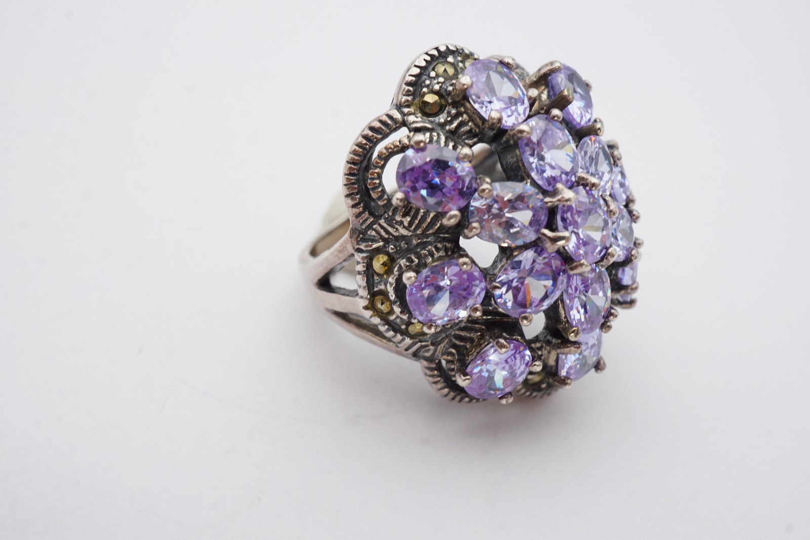 Vintage Sterling Silver 925 Marcasite CZ Ring Size 5