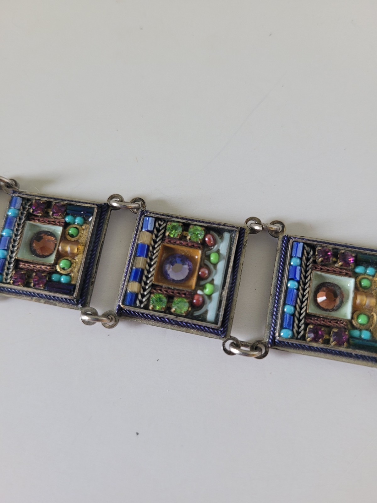 Adaya Colorful Enamel Crystal Panel Bar Link Bracelet 7.5” Israel
