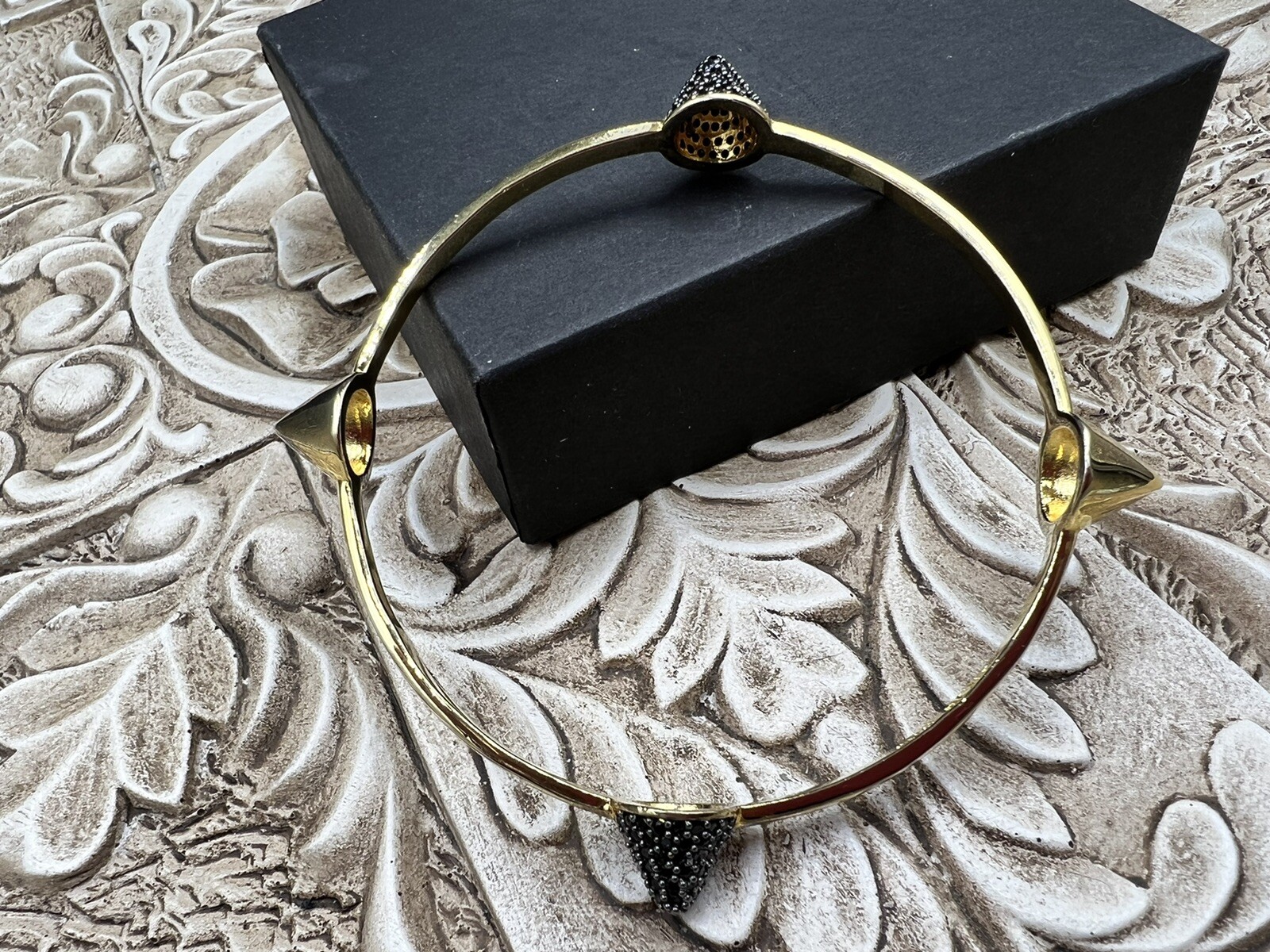 Noir DC comics Jewelry Pyramid Pave Crystal spike Bangle Bracelet silver tone