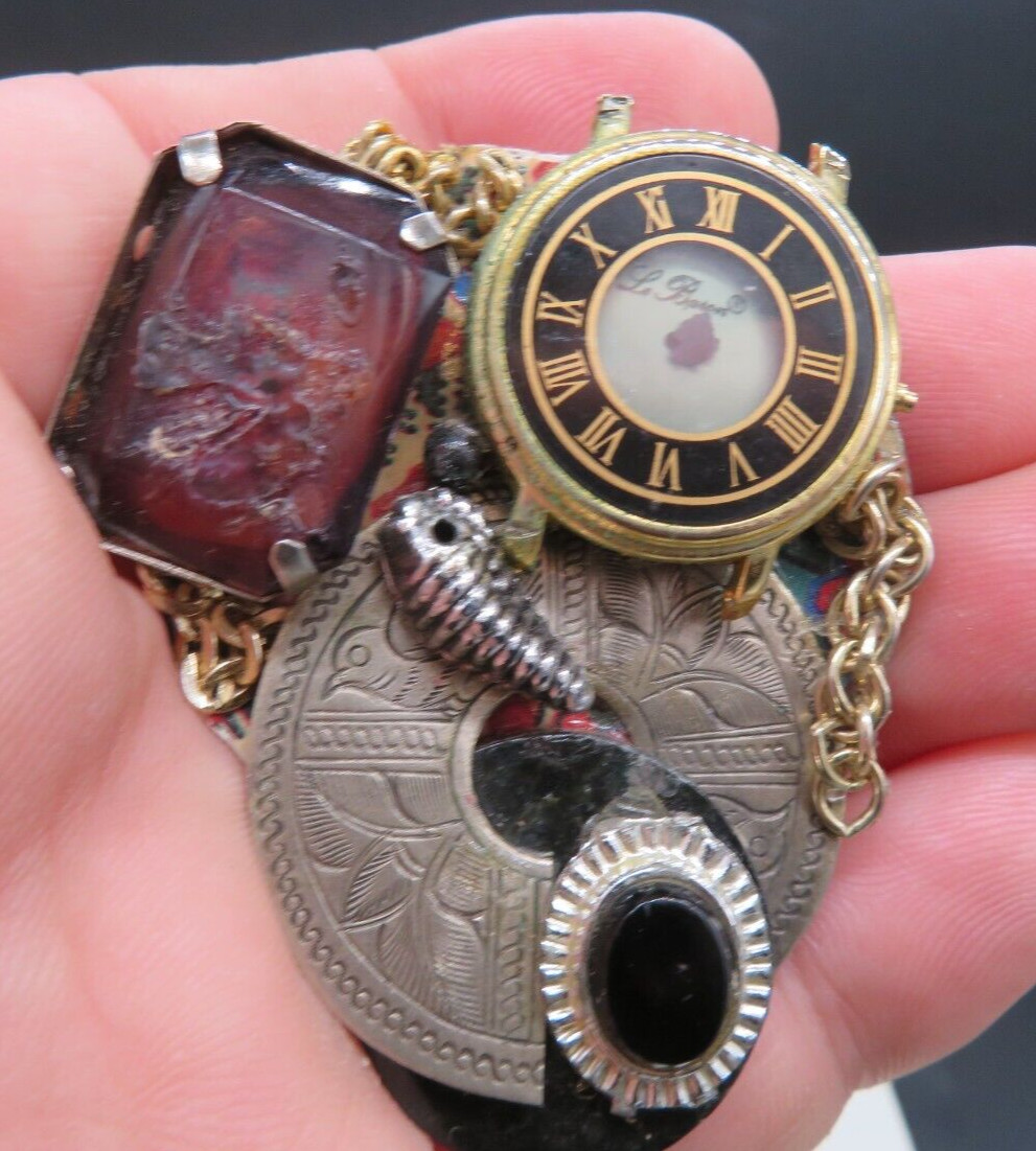 Vintage Steampunk 80’s Funky Watch Brooch Pin USA Seller