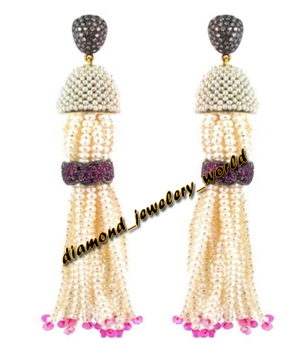 2.35ctw Rose Cut Diamond Gemstone Silver Vintage Gorgeous Tassel Earring Jewelry
