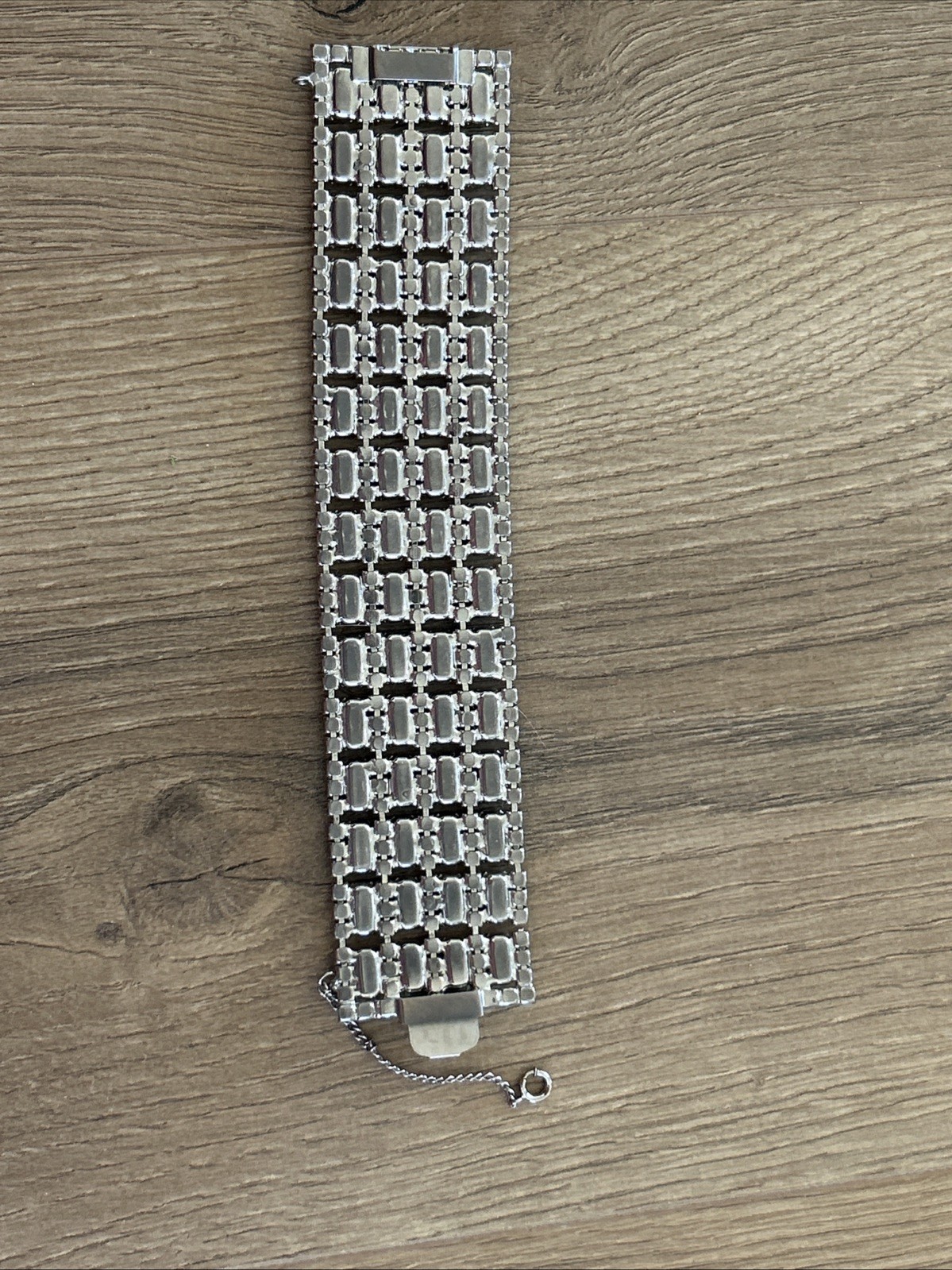 Vtg Wide Rhinestone Bracelet Multiple Rows Baguette & Round Cut Stones