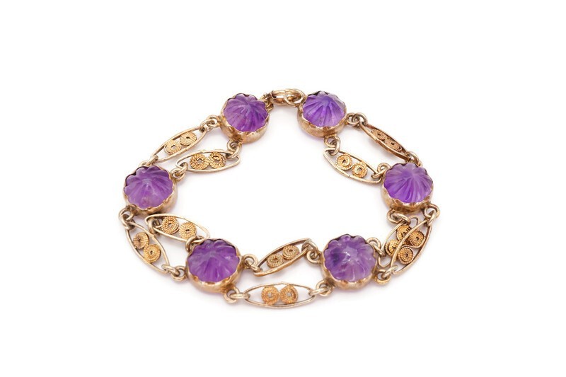 Vintage Gold Filled Amethyst Bracelet 7.5″