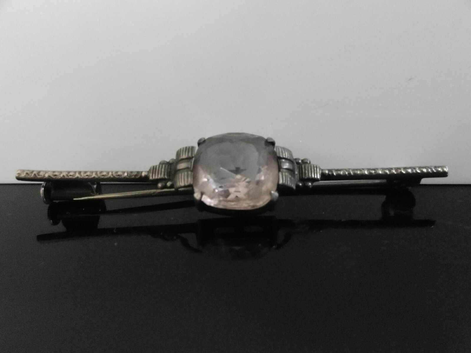 ART DECO FABULOUS LARGE FACETED AMETHYST EUROPEAN SILVER BROOCH