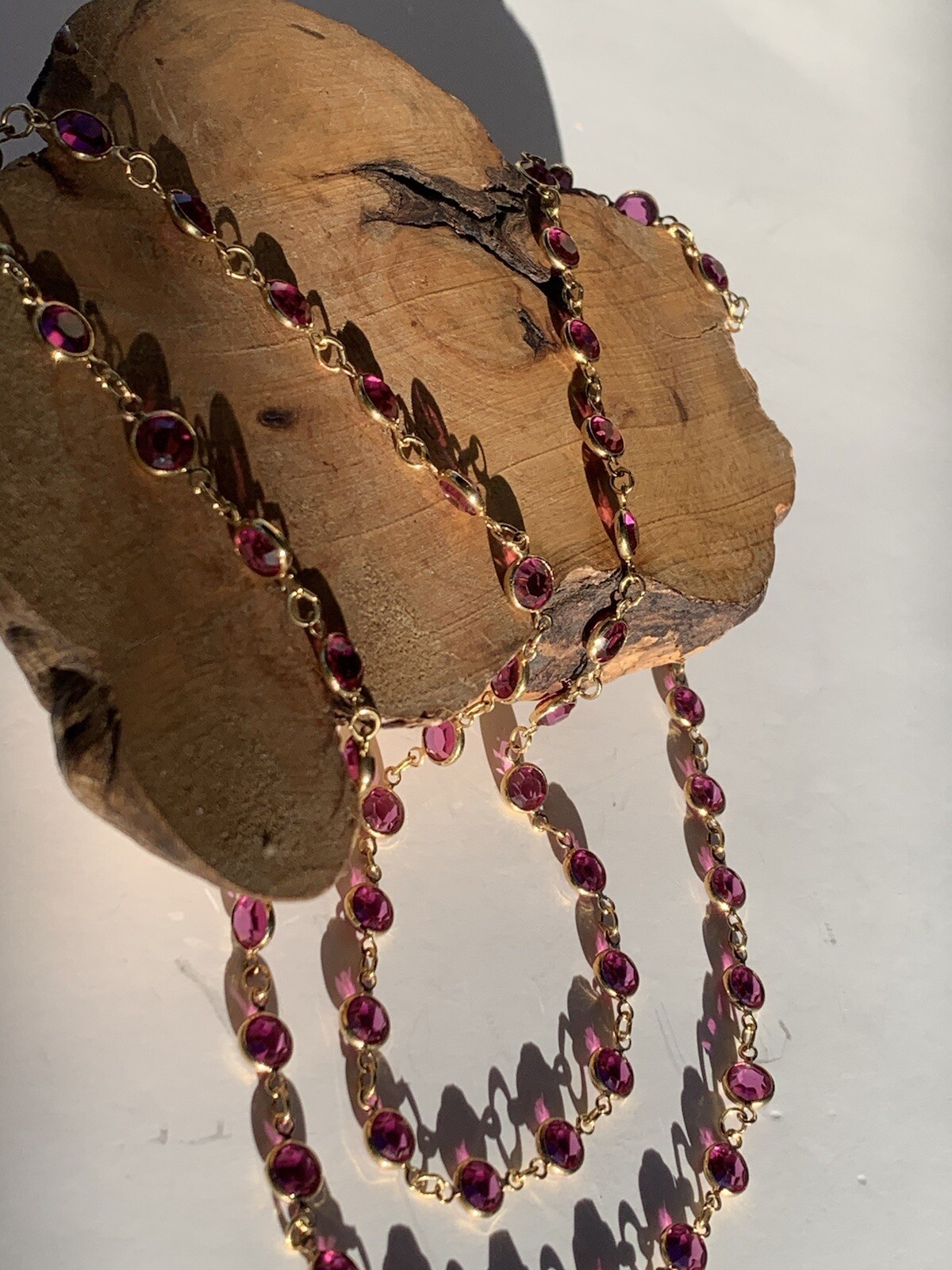 2 Vintage Swarovski Necklace Bezel faceted crystals Pink and Blue swan tag Vtg