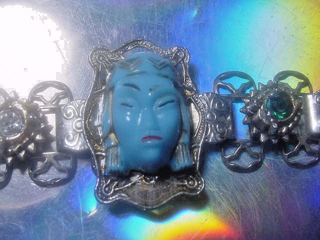 Jinn wishing genie blue Tara good luck talisman lucky charm bracelet Asian c1960