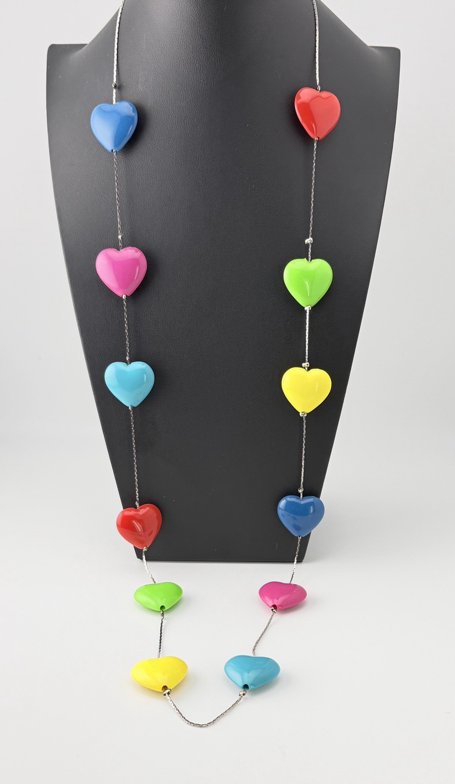 Vintage Neon Heart Necklace 37” Lucite Acrylic Memphis Milano Y2K Stateme