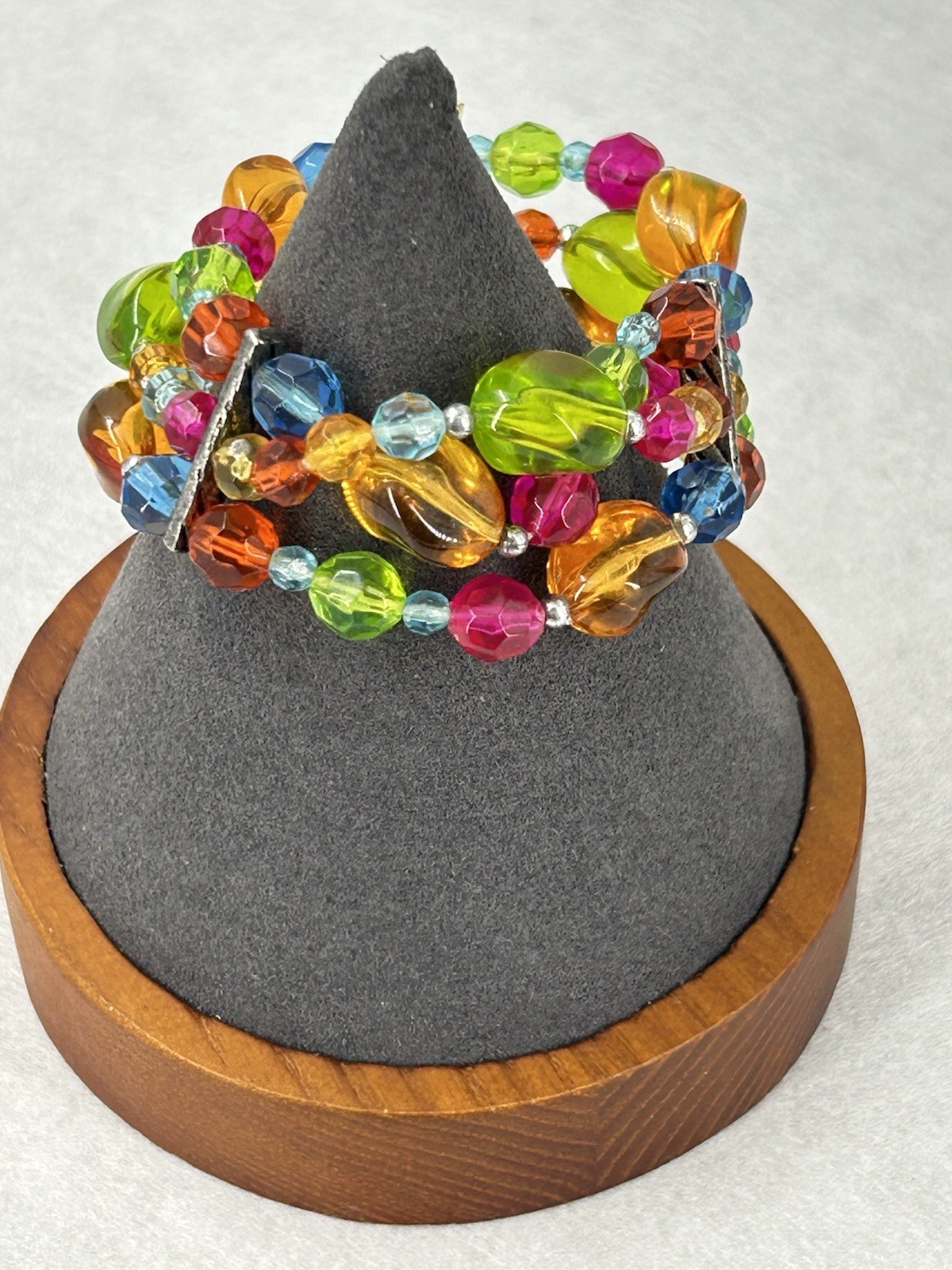 Vintage Colorful Lucite Triple Band Stretch Bracelet Green Blue Pink Orange