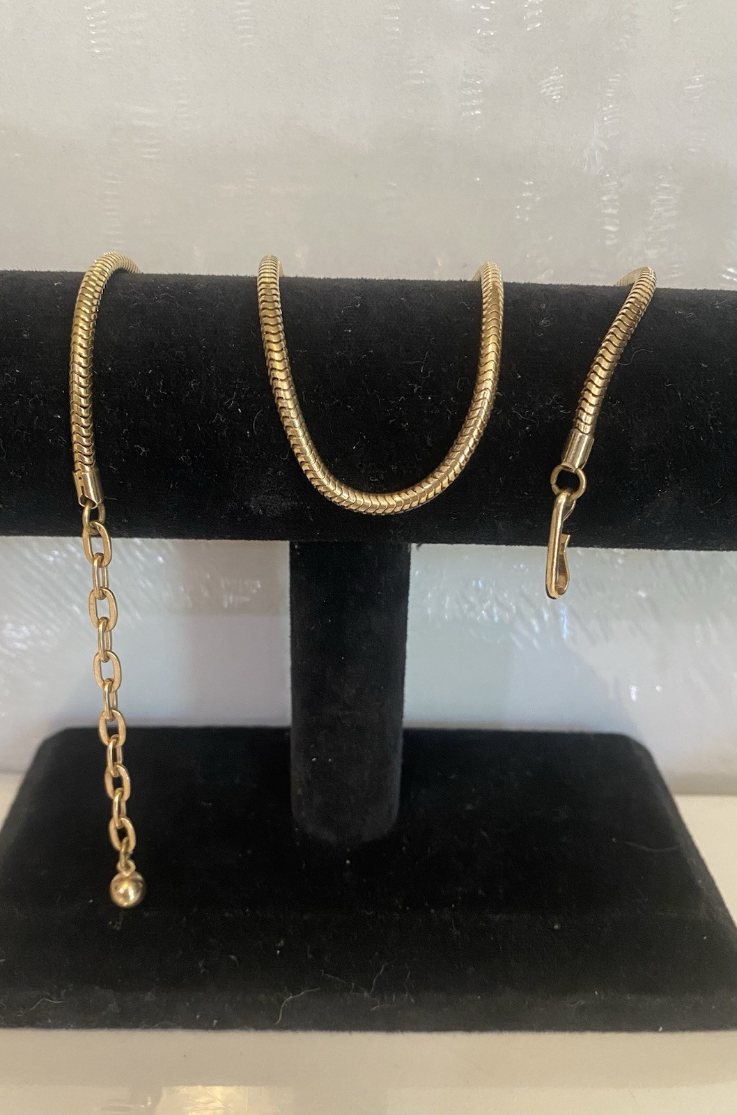 Vintage Necklace 16in Gold Tone Snake Chain w/ Extender & Hook Clasp 1950s Era
