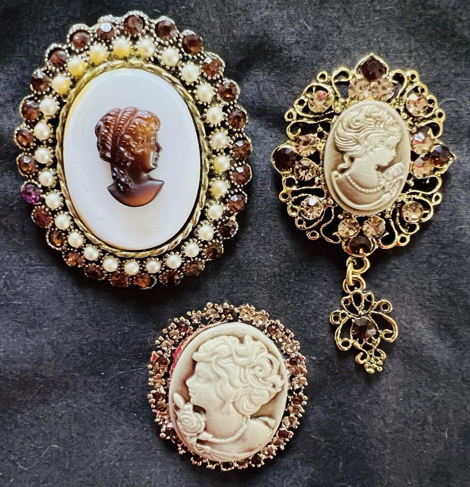 Vtg Estate Cameo Jewelry Artisan Painted Floral Romantic Victorian Revival Lot