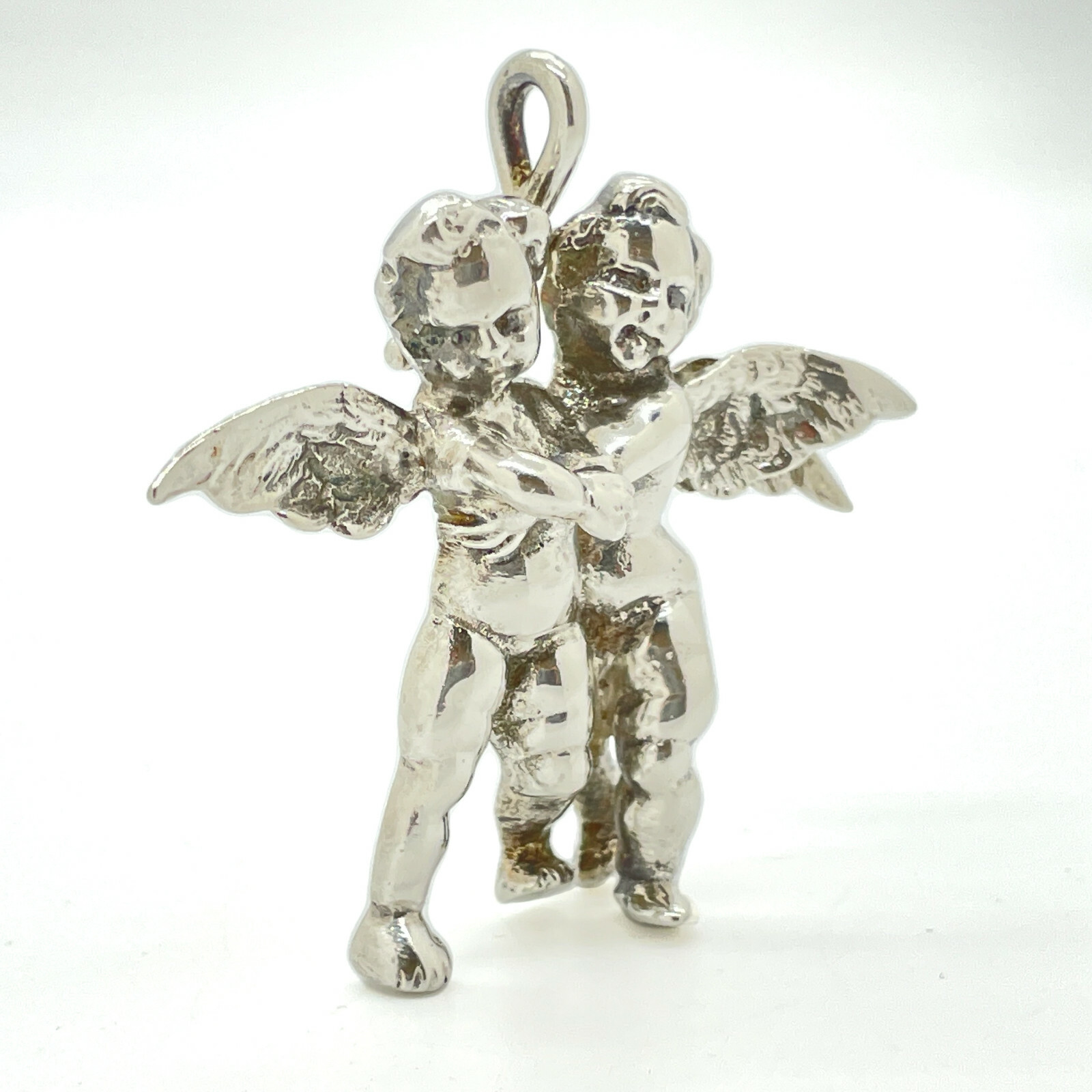 Vintage Fratelli Peruzzi Silver Two Angels Embracing Cherubs Brooch Pendant