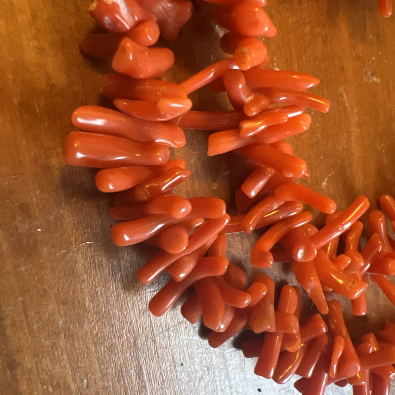 2 Vintage Mid-Century Orange Mediterranean Coral Necklaces 97 grams 8″ and 16″