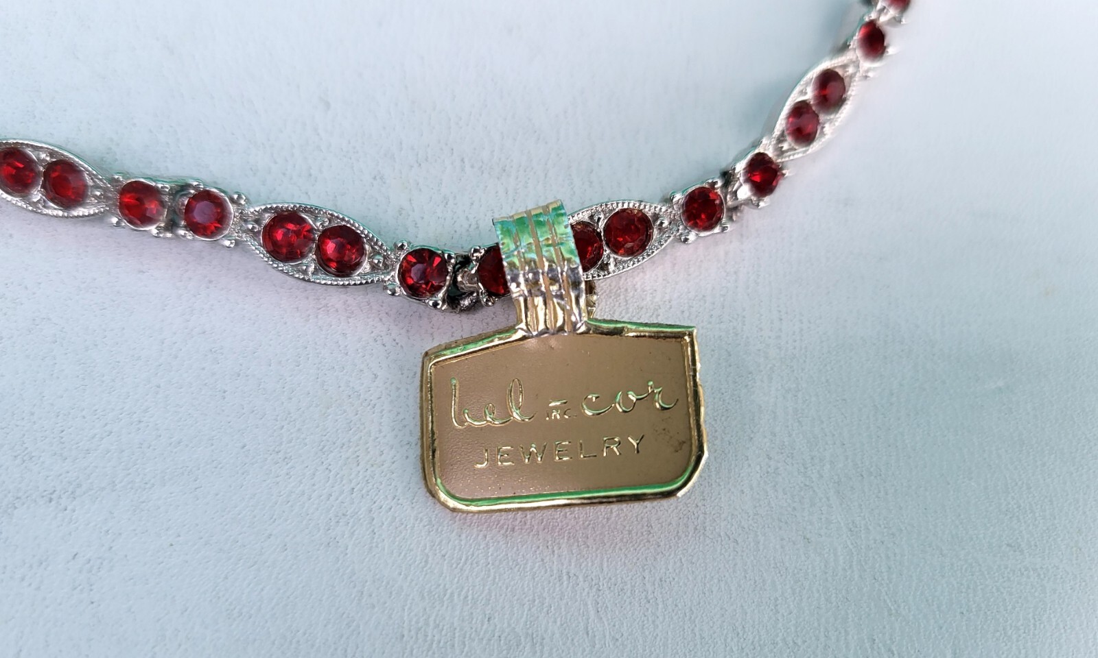 Red Rhinestone Rhodium Choker Necklace & Bracelet Set BEL-COR c1950s NOS Unused