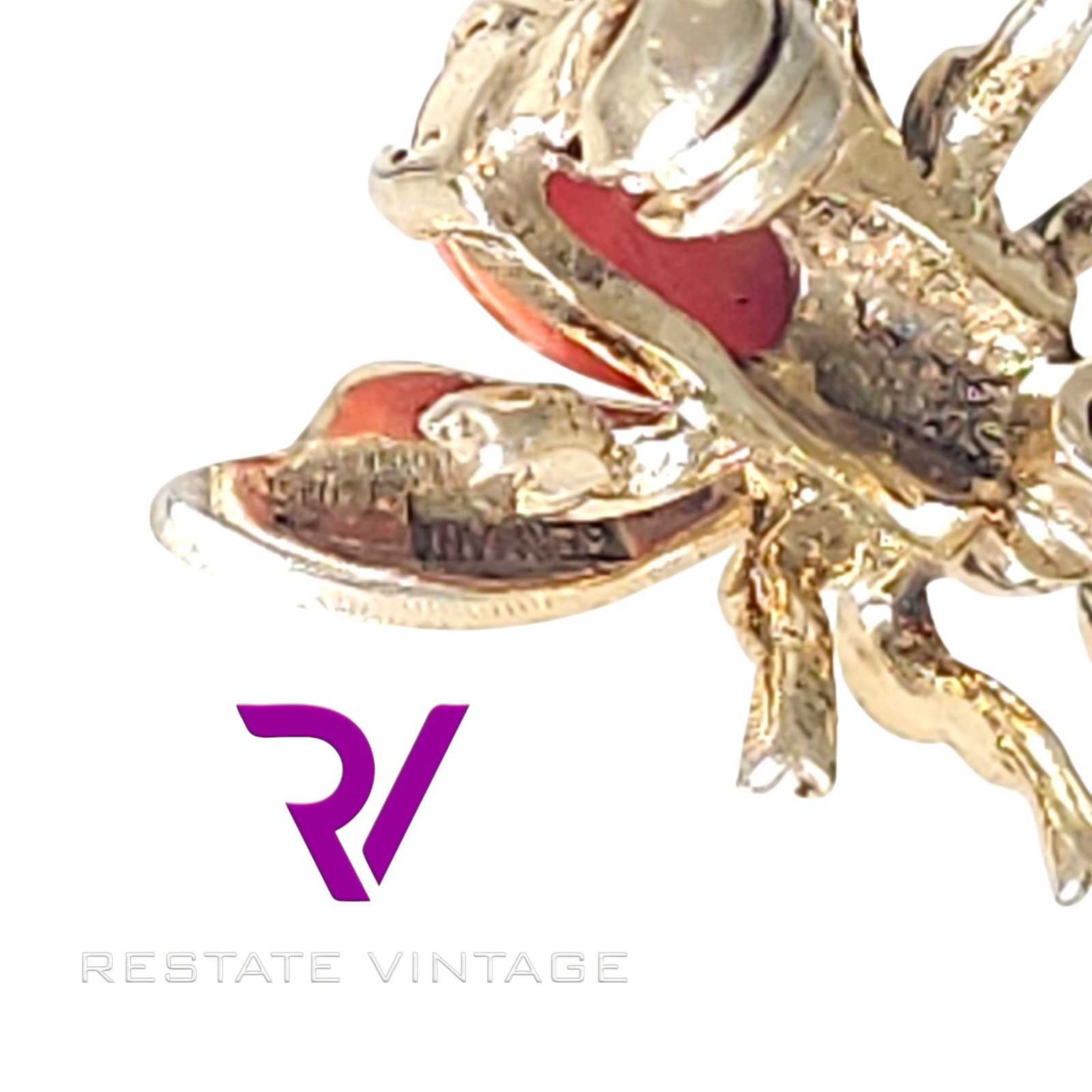 Mint Vintage Maison Behar M-BE Germany Gold Over Sterling Mint Bug Coral Brooch