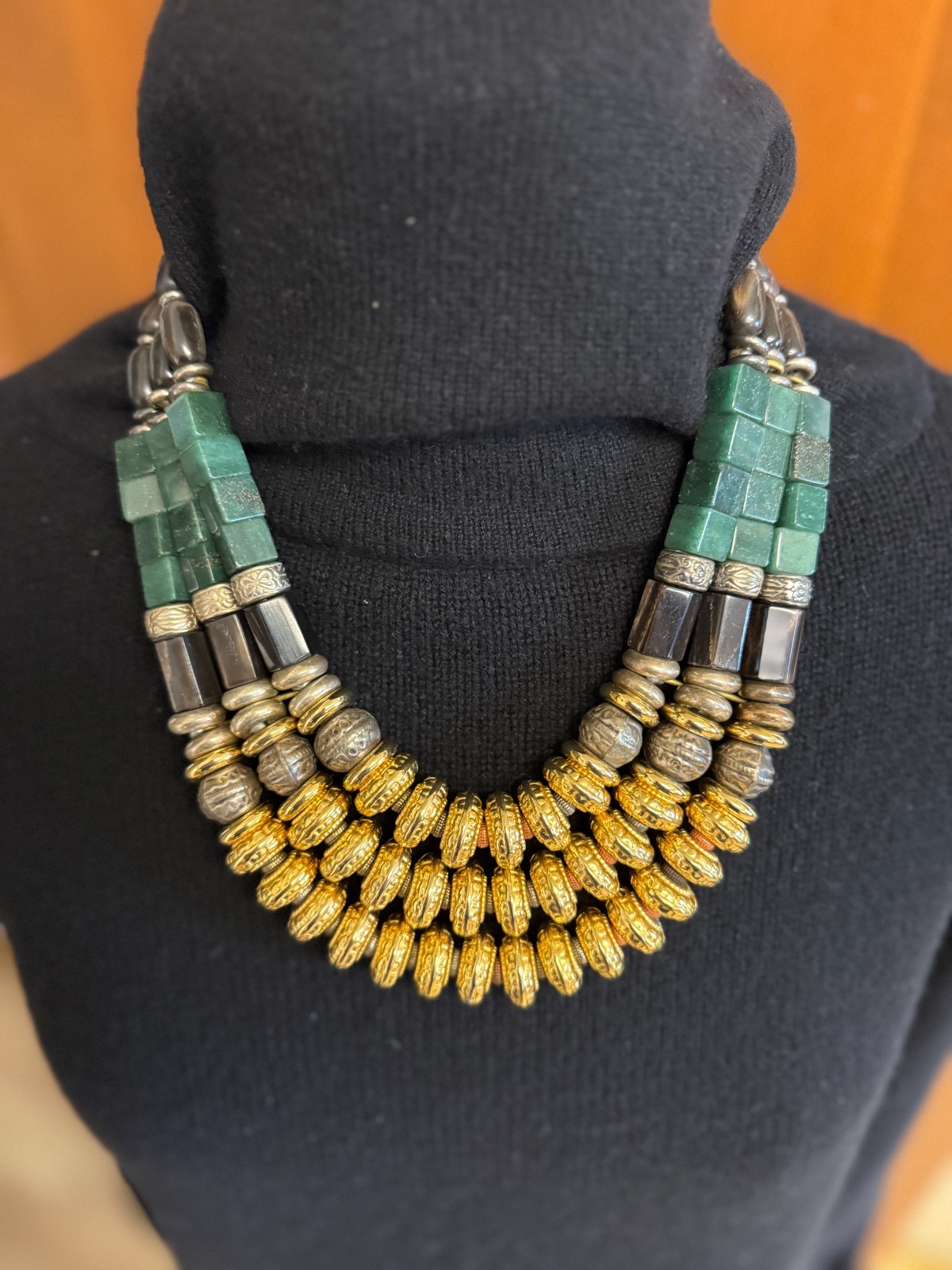 Vintage Egyptian revival beaded choker necklace 18″