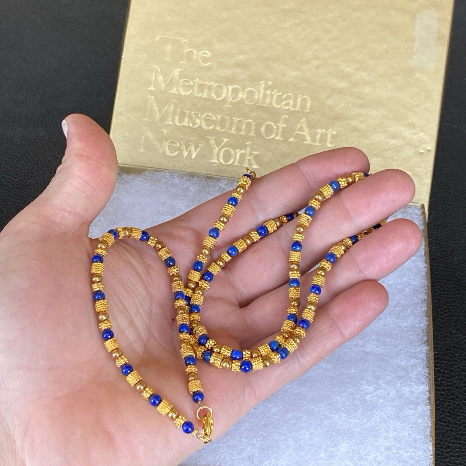 Vtg Museum Museum Art Lapis Lazuli Beaded Necklace Bracelet Etruscan Revival MMA