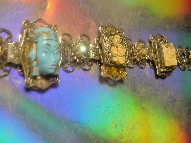 Jinn wishing genie blue Tara good luck talisman lucky charm bracelet Asian c1960