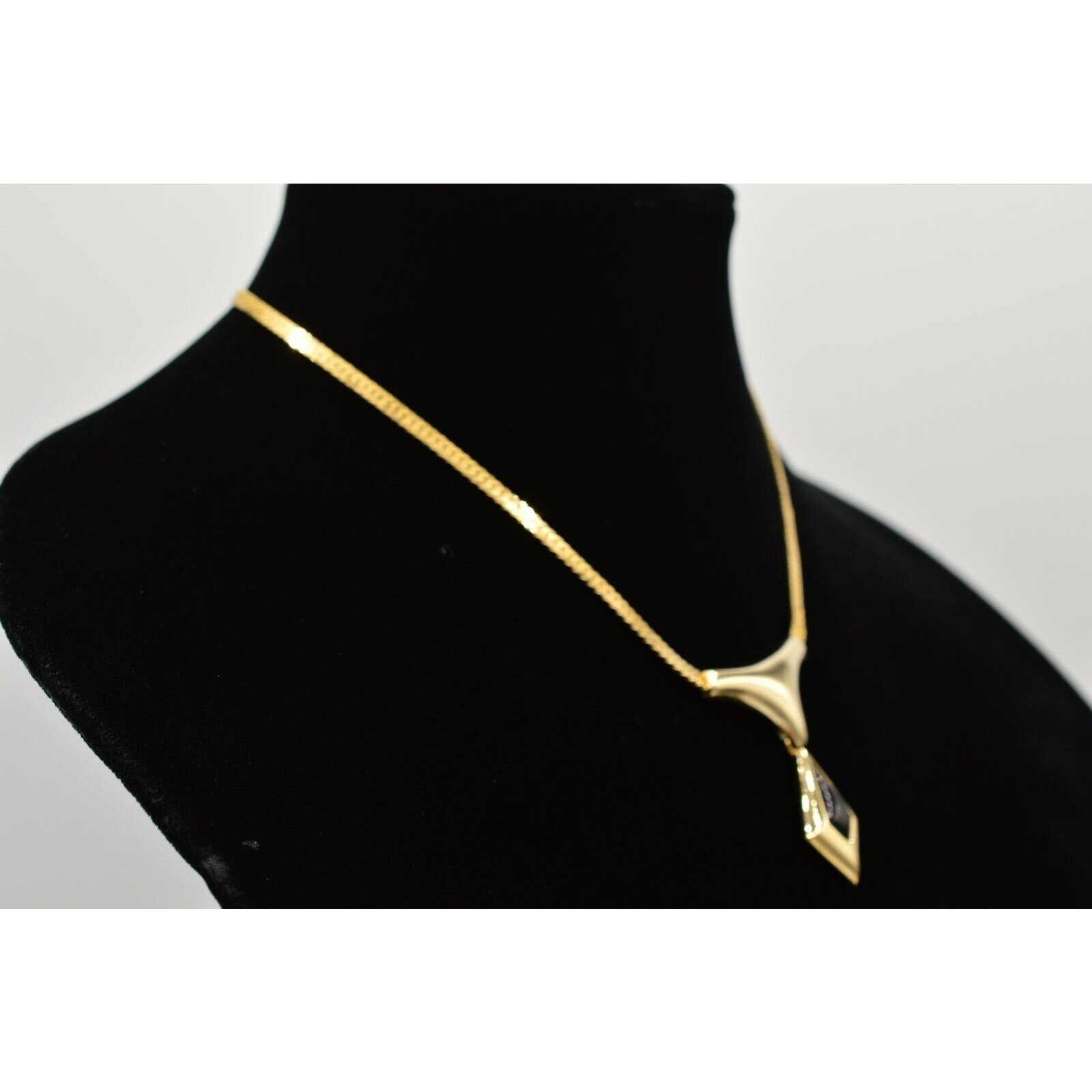 Vintage Statement Necklace Collar Gold Chain Black Dangle Pendant 1980s Bin2