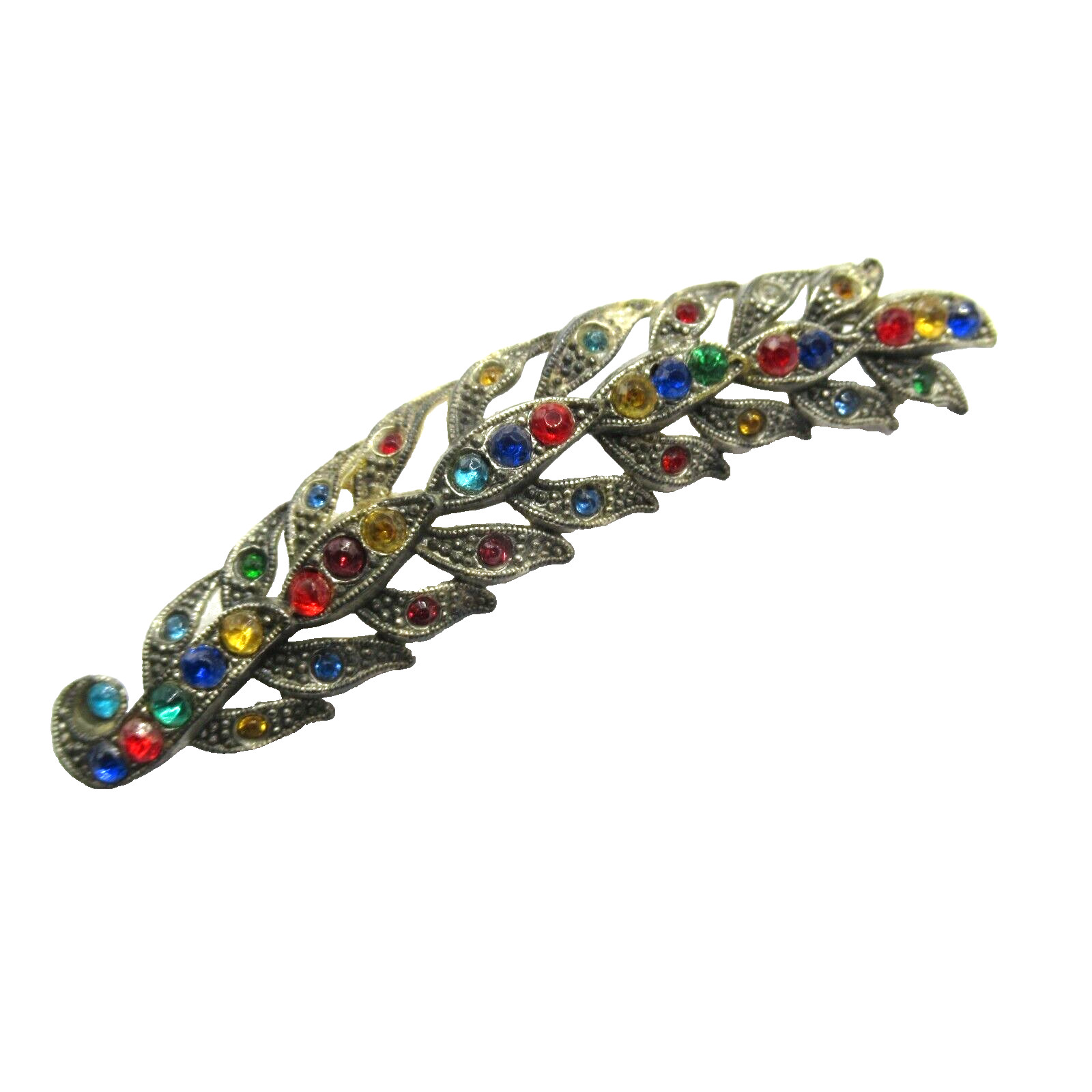 Little Nemo LN/25 Vintage Rhinestone Feather Shape Brooch Pin Retro