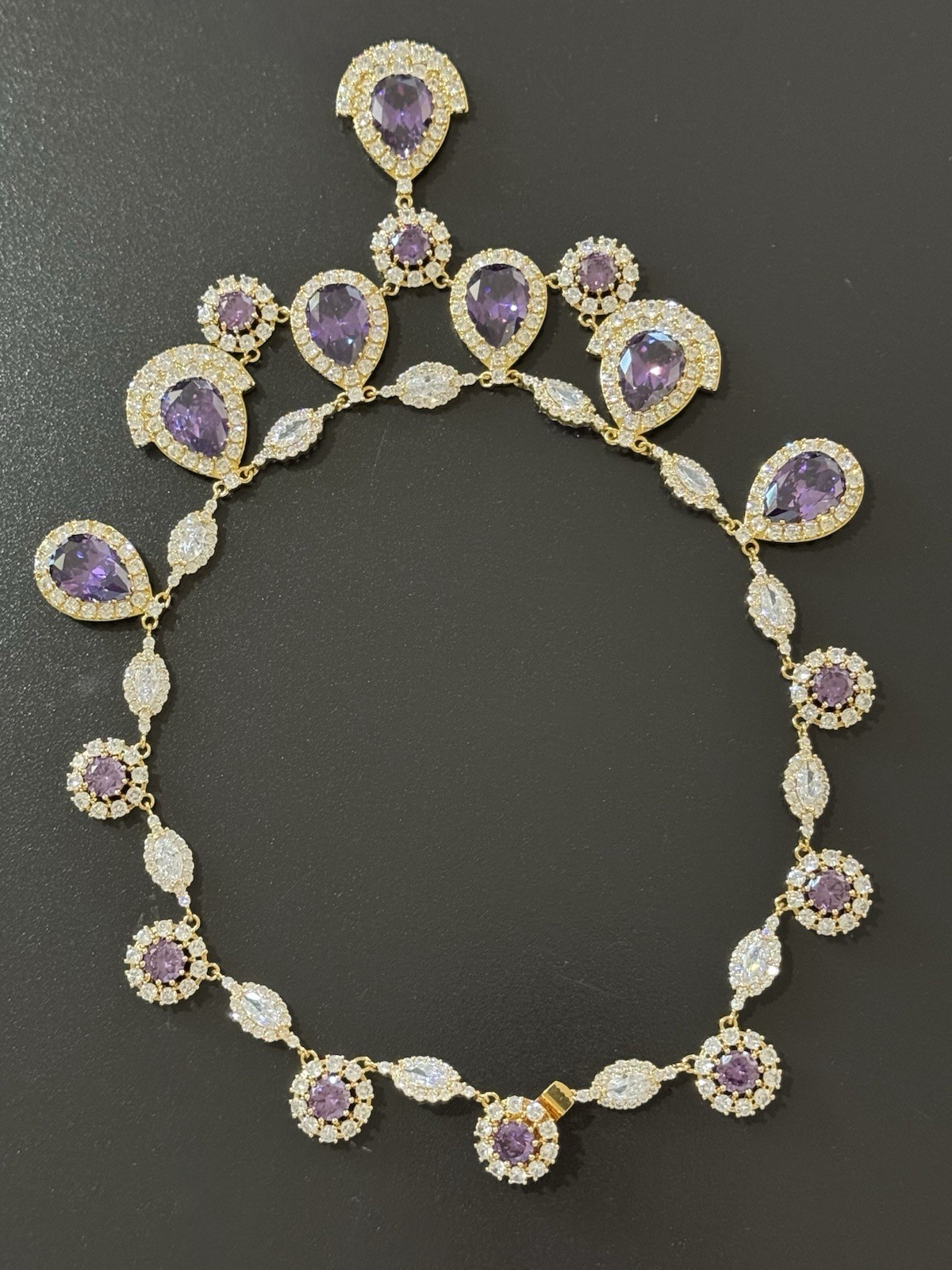 Ciner Signed Purple & Clear Crystal Rhinestone Drop Necklace 1960s