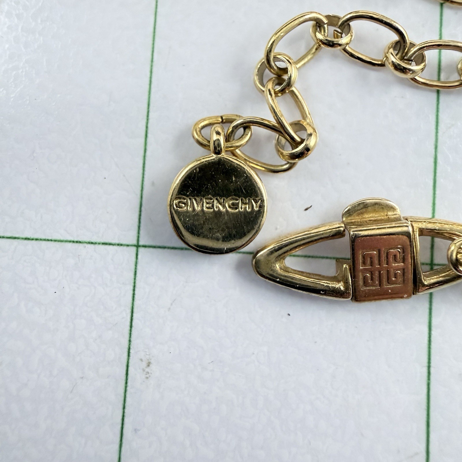 GIVENCHY Signed Gold Tone Lace Crystal Necklace Logo Clasp 16.5″