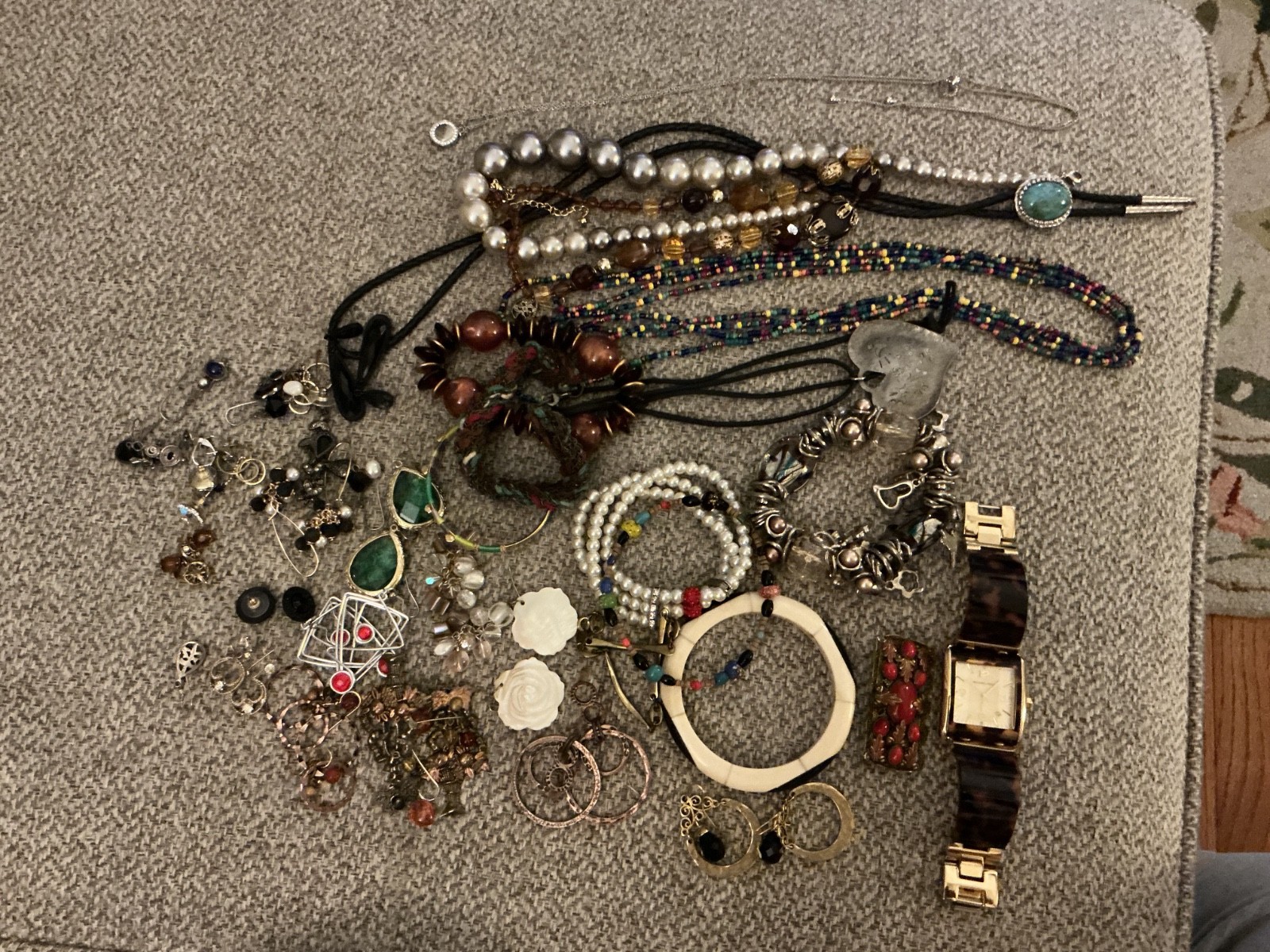 Lot Of Vintage/Modern Costume Jewelry-Two Watches-A Few Pcs of Sterling-Brooch