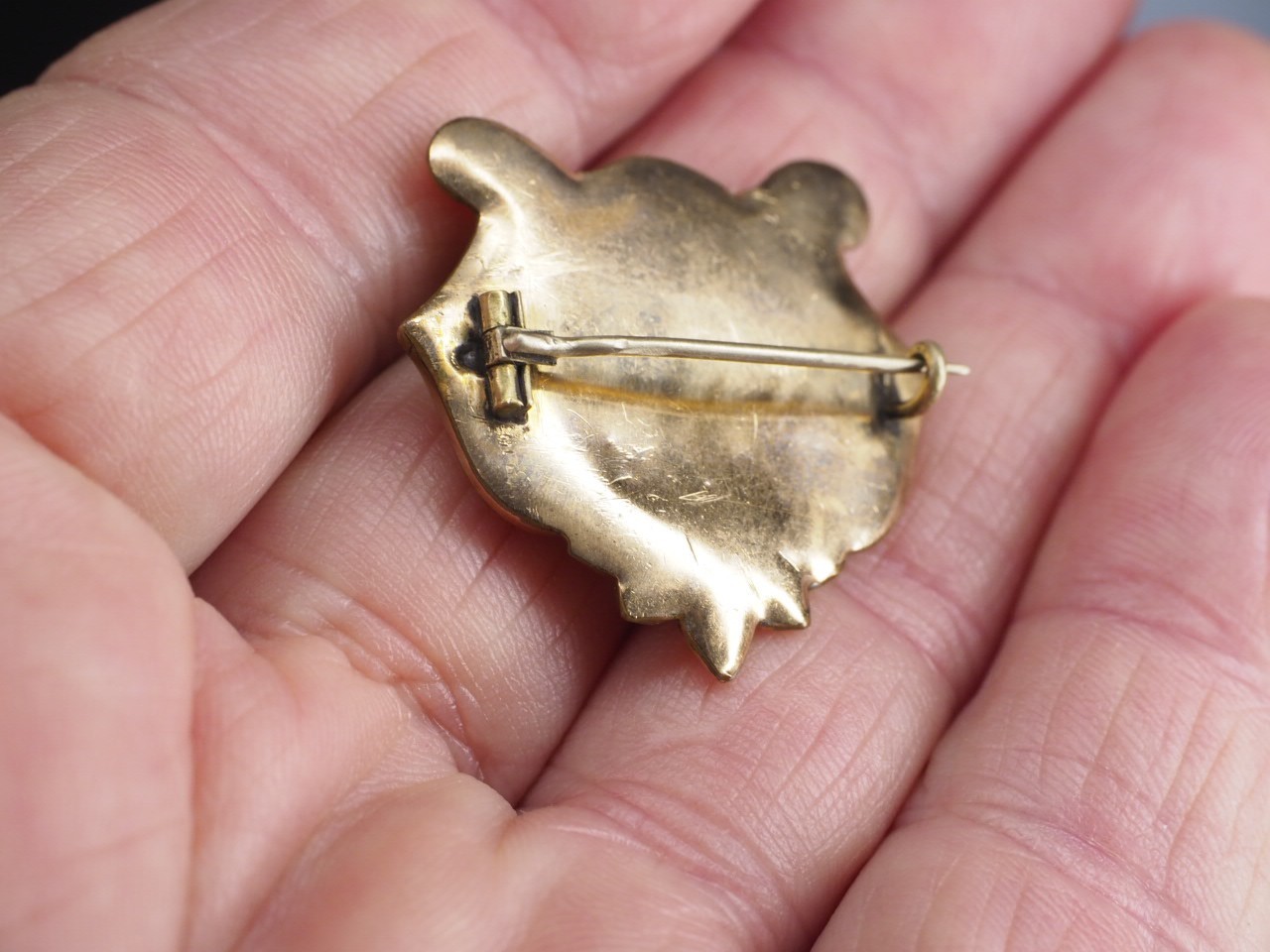 Antique gold brooch blue opaline glass hollow pin tube hinge C-clasp jewelry