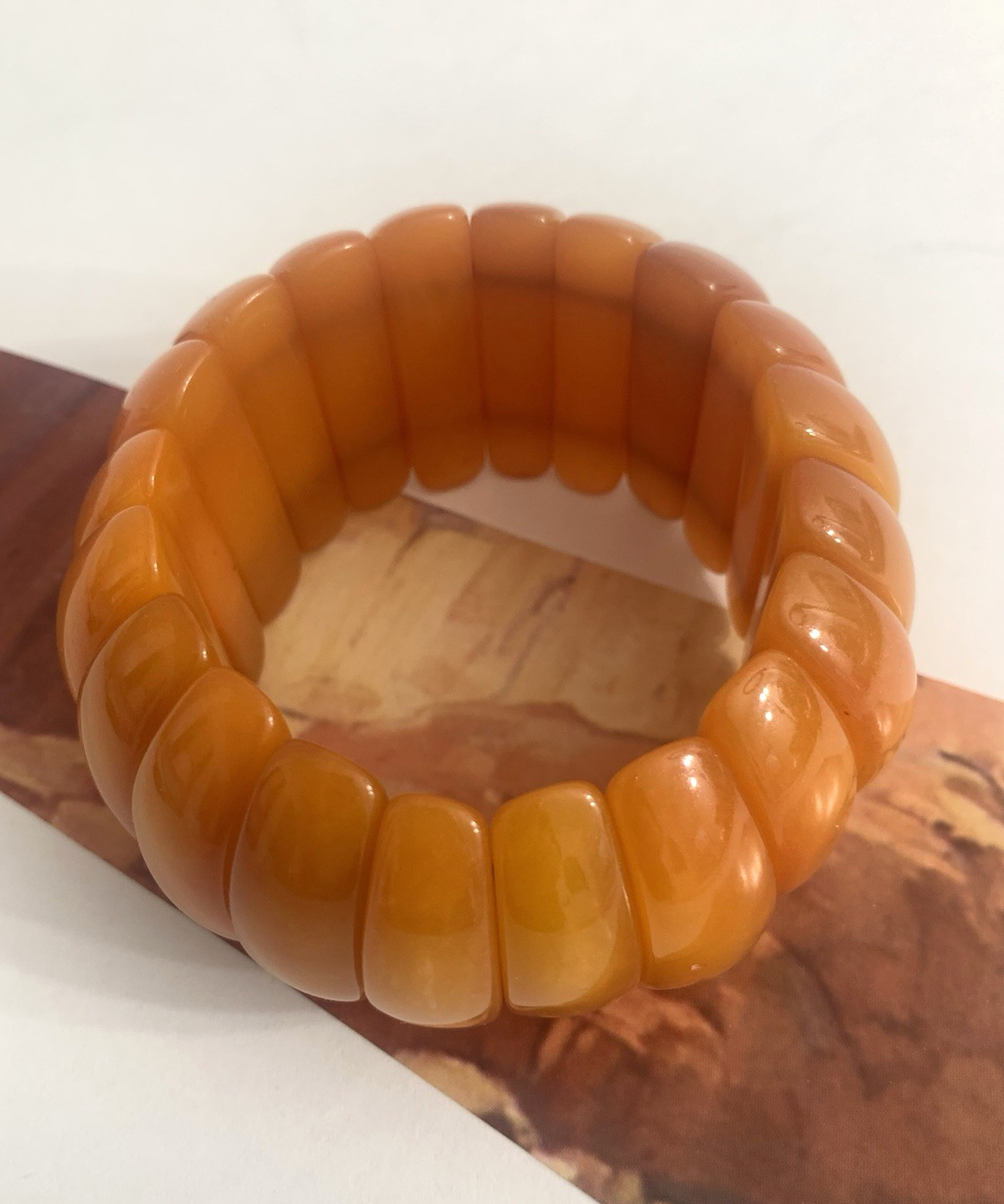 Vintage Marion Godart France Butterscotch Lucite Stretch Chunky Bangle Bracelet