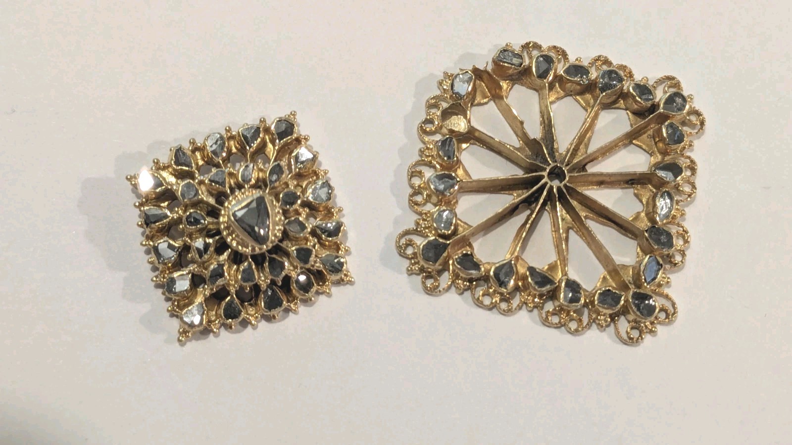 Antique 16K Gold Filigree Raw Black Diamond Piece Pendant or Brooch 10.9 grams