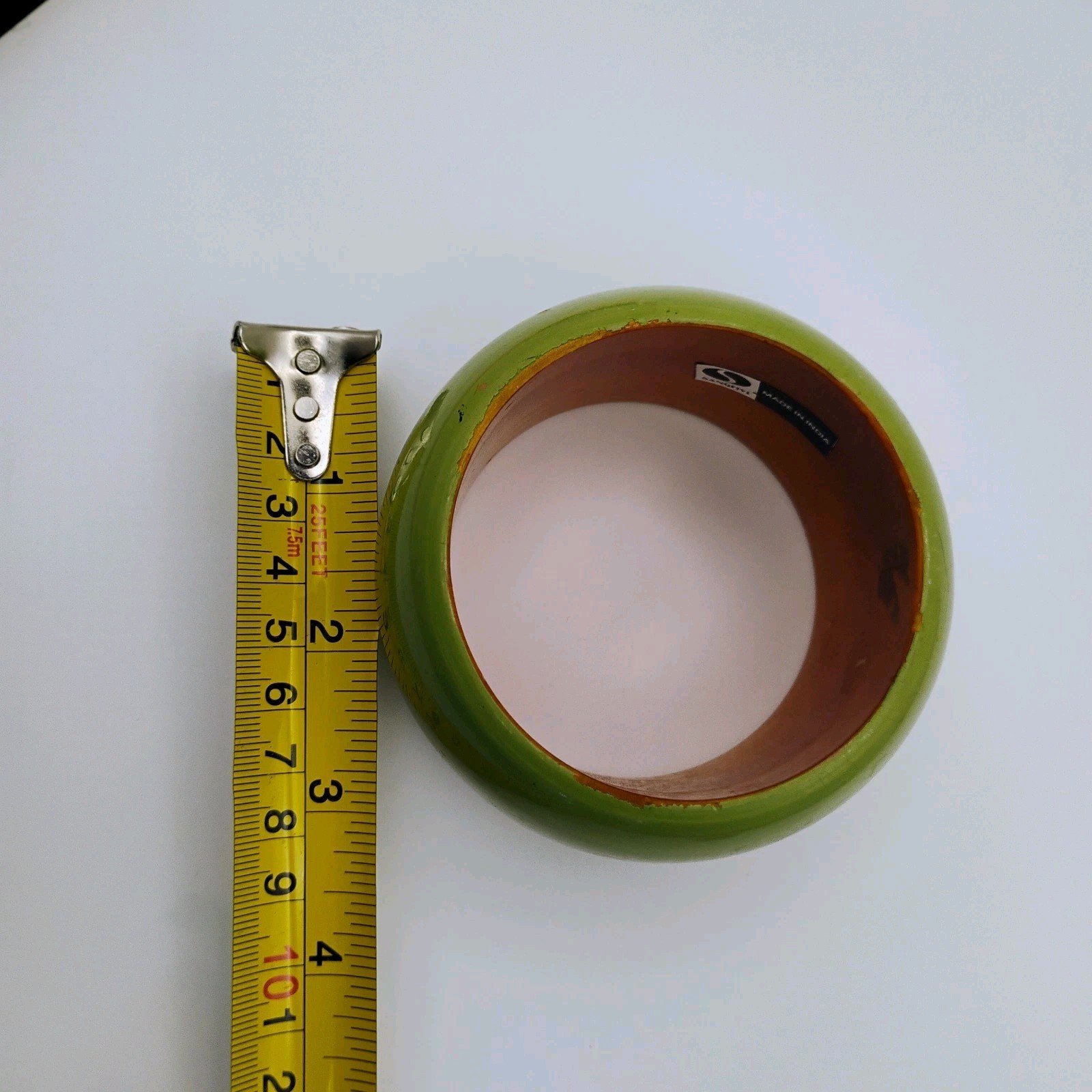 Vintage Boho Chunky Wood Bracelet Wide Green Made In India Bangle