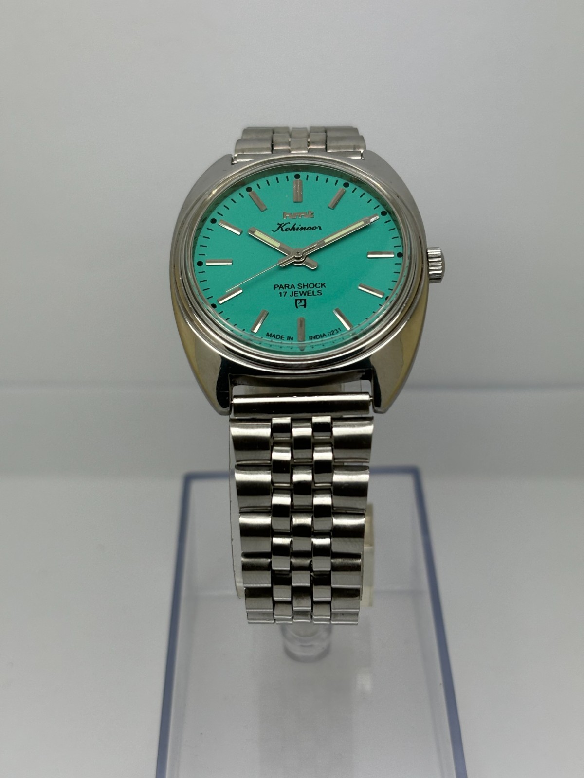 Vintage HMT Kohinoor Blue Dial Mechanical hand Winding Transparent Back Case