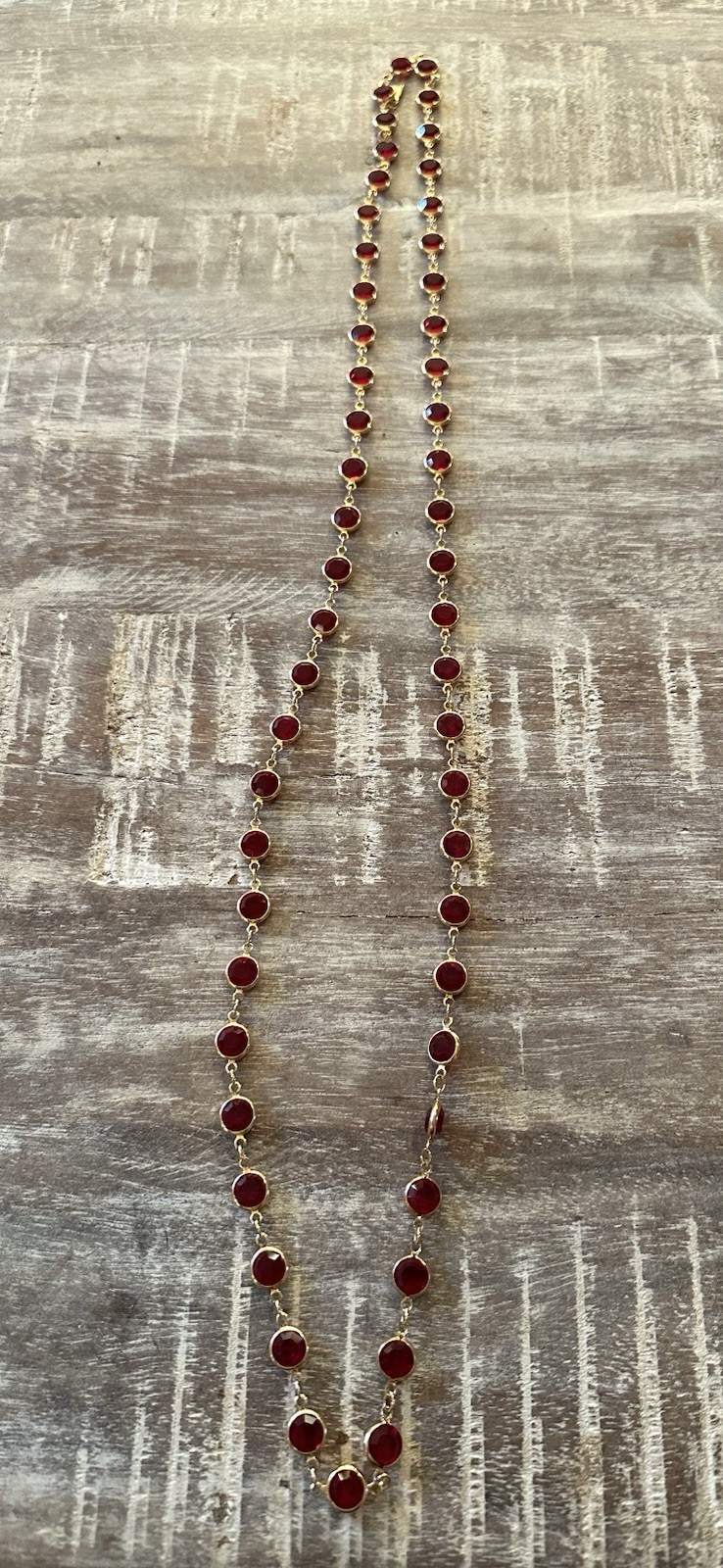 Vintage Swarovski Swan Signed Red Crystal Open Back Bezel Set Gold Tone Necklace