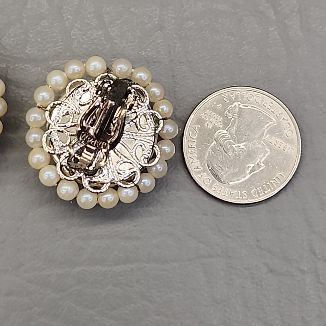 Vtg Bead Necklace Earrings Faux Pearls Layered Peach Art Glass Hong Kong 31″